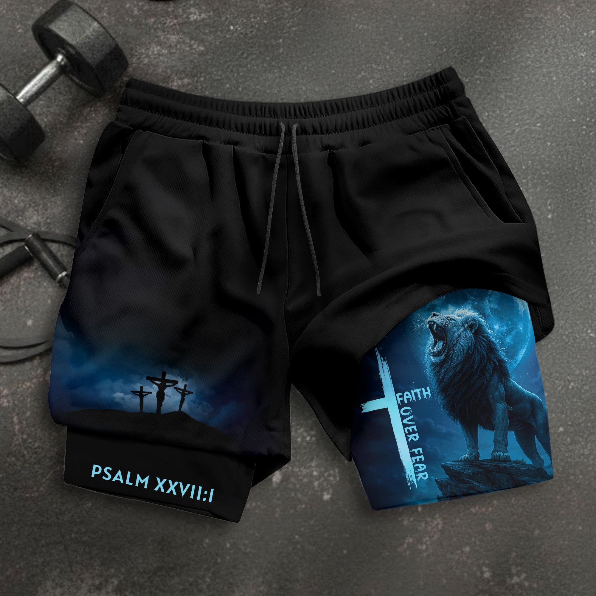 Psalm 27 1 Faith Over Fear Blue Lion Christian Gym Shorts