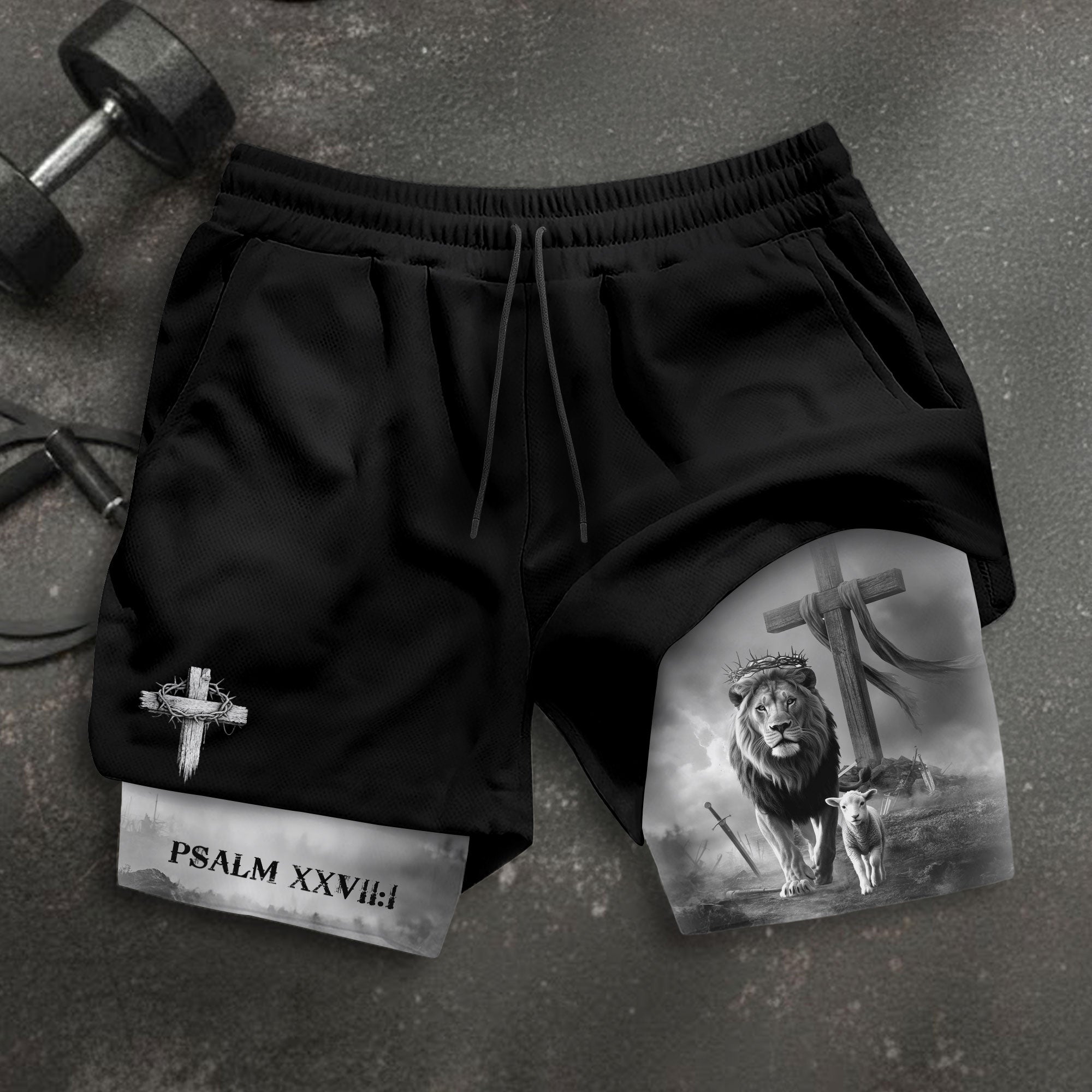 Psalm 27 1 Lion and Lamb Christian Gym Shorts Faith Over Fear