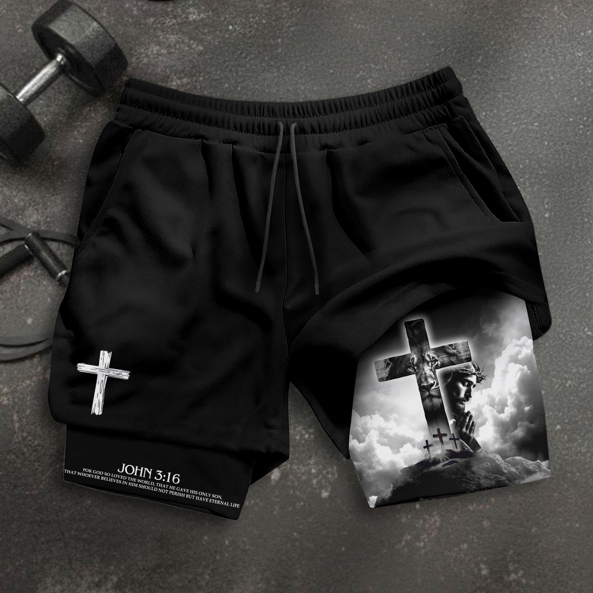John 3 16 Bible Verse Shorts for Men Jesus Cross Christian Apparel