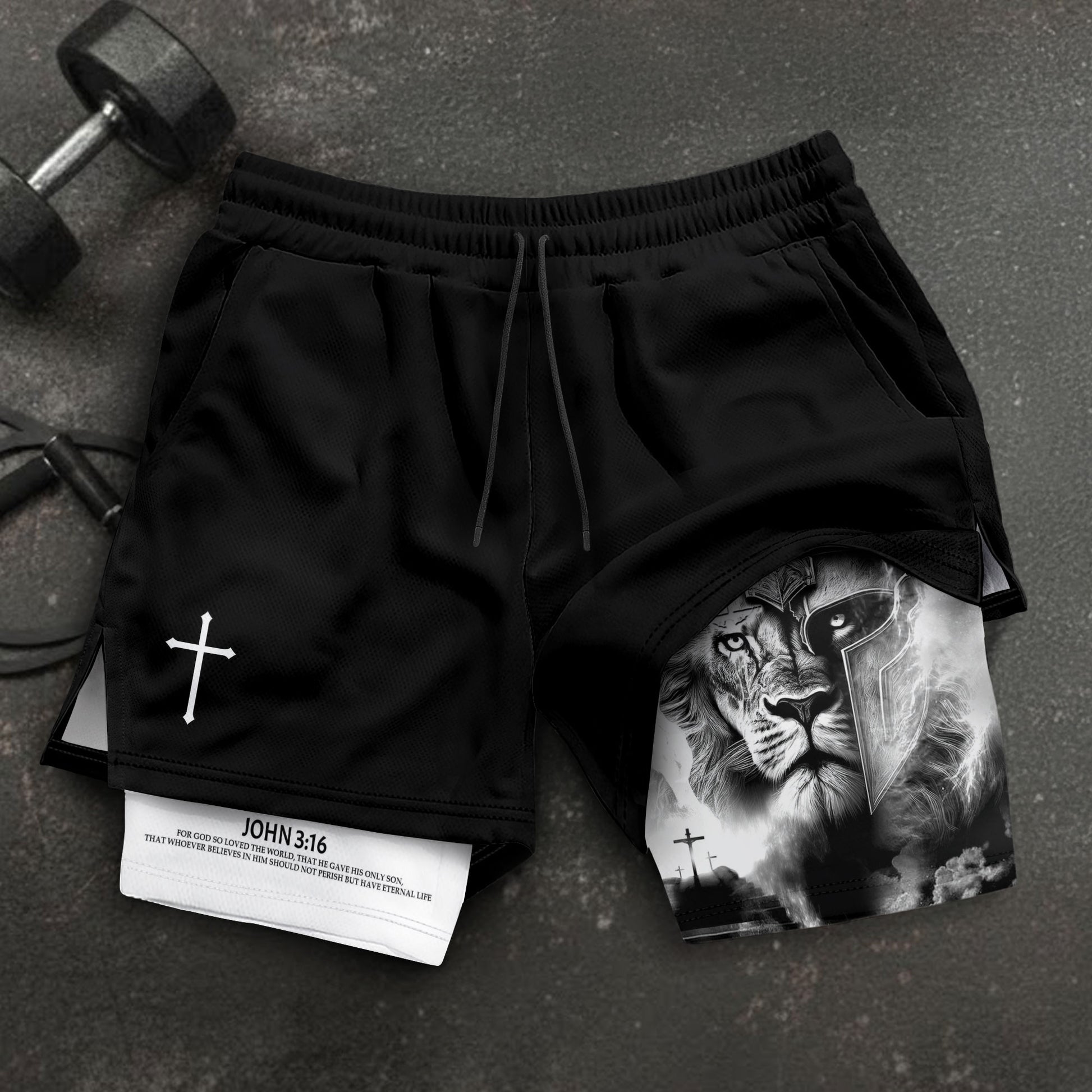 Lion of Judah Christian Shorts for Men Warrior Cross John 3:16 - Rust Field Wear