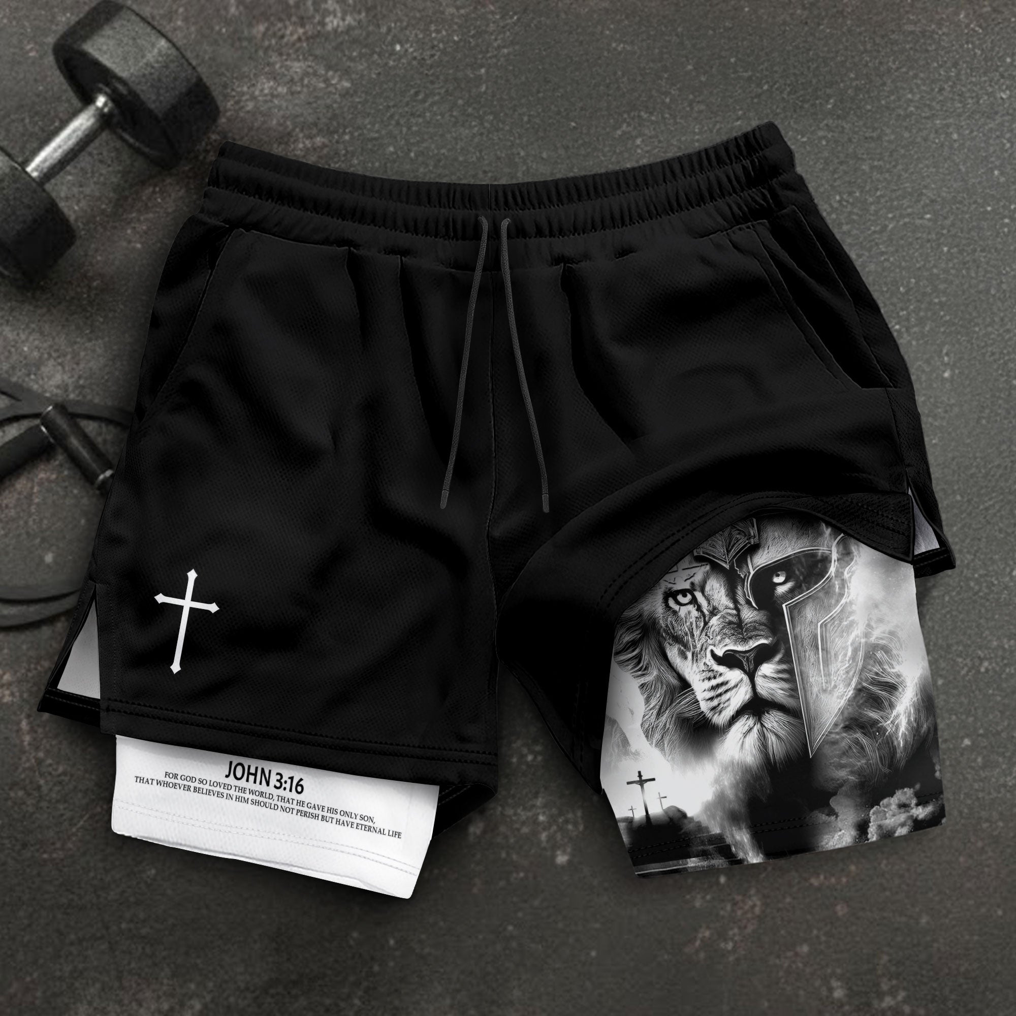 Lion of Judah Christian Shorts for Men Warrior Cross John 3:16 - Rust Field Wear