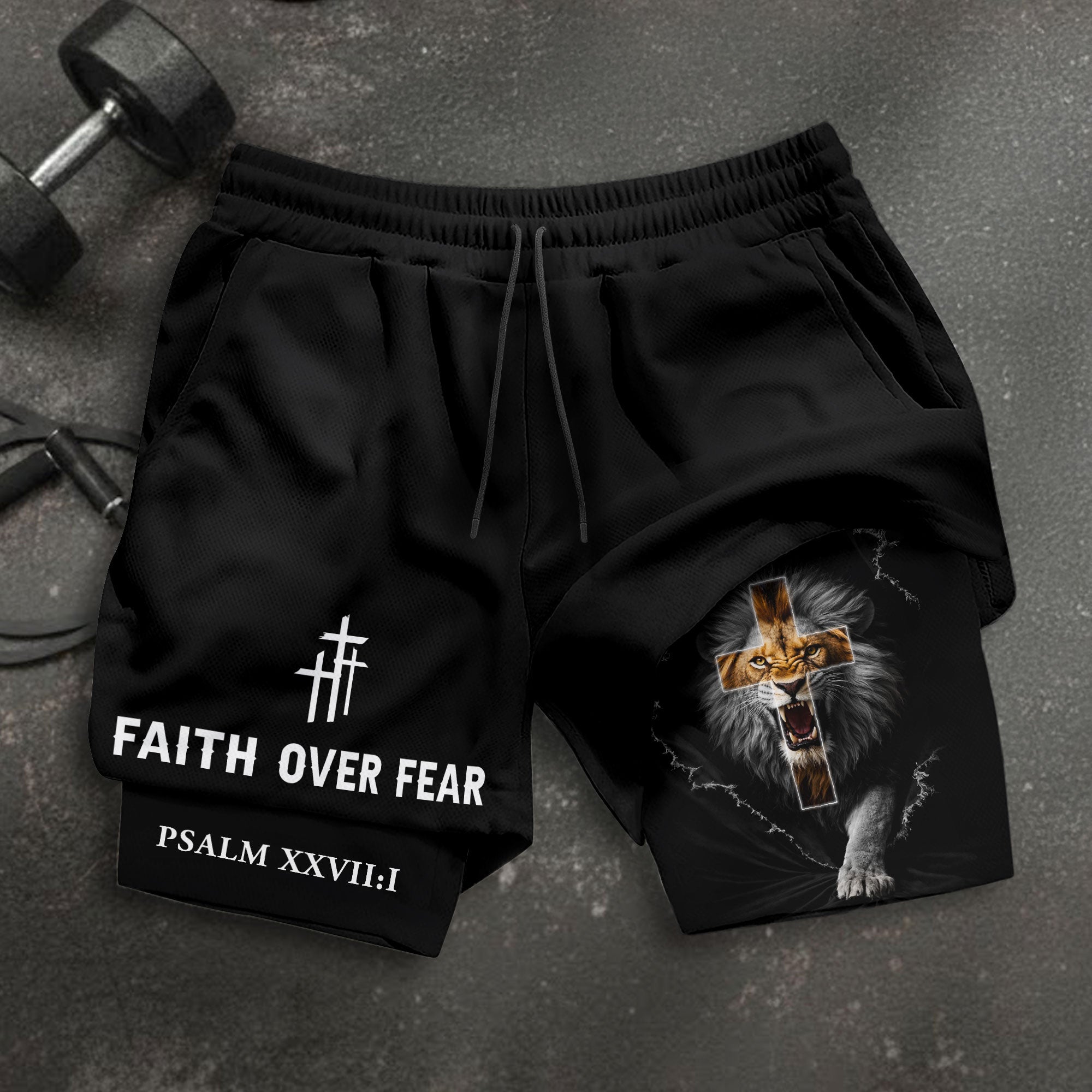 Psalm 27:1 Faith Over Fear Christian Mens Athletic Shorts Roaring Lion Scripture Art