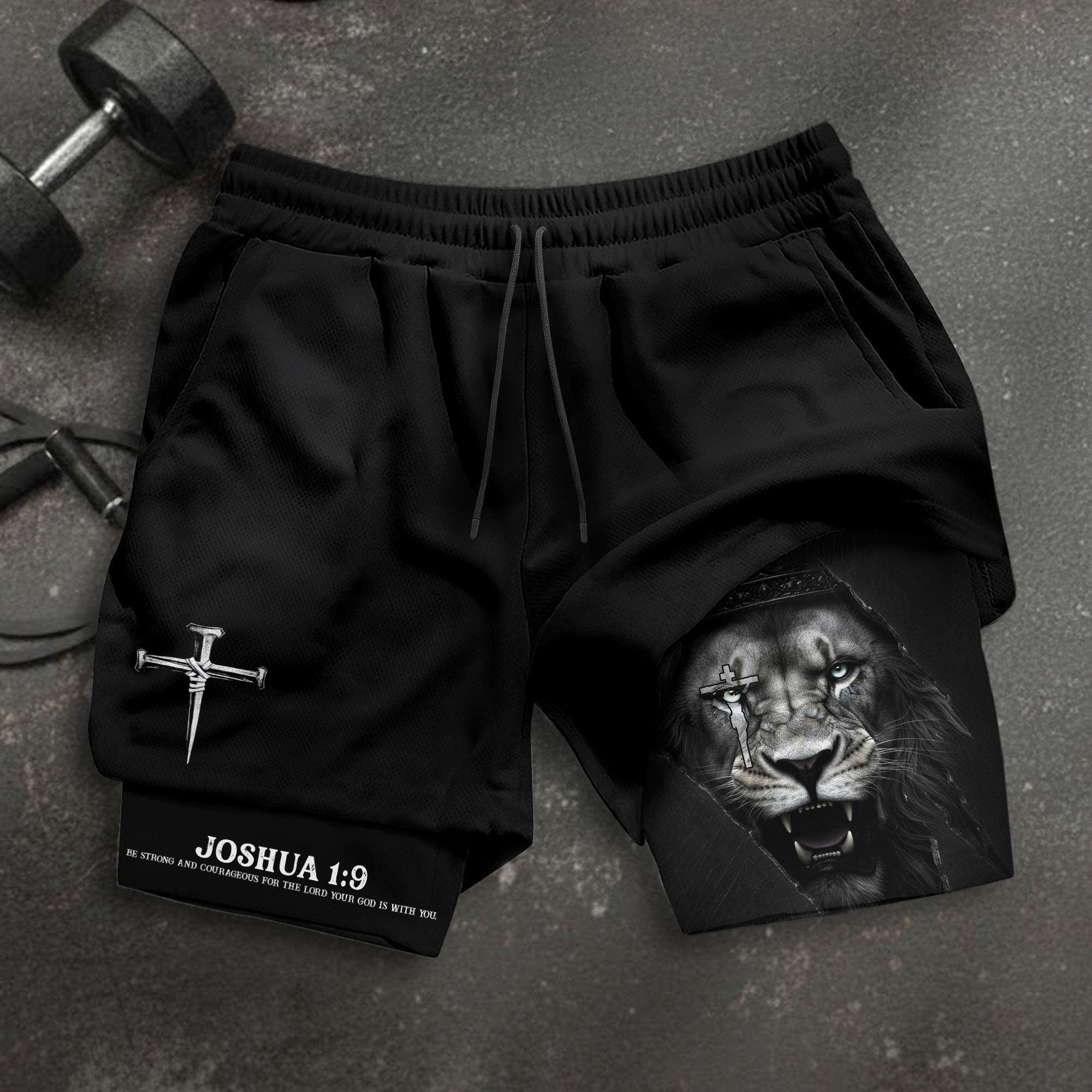 Joshua 1:9 Christian Gym Workout Shorts Men Lion of Judah Bible Verse Activewear