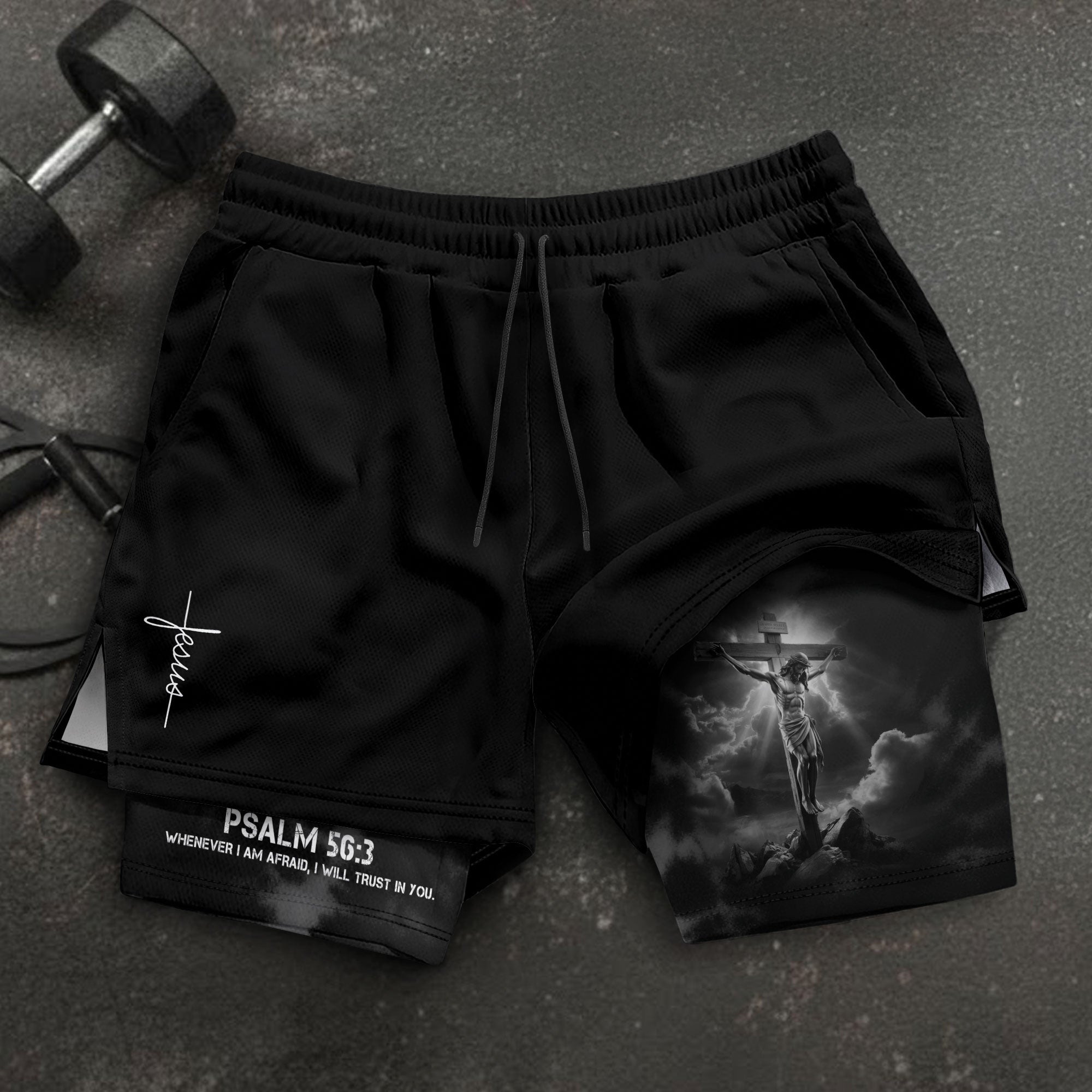 Psalm 56:3 Christian Gym Workout Shorts Men Jesus Cross Bible Verse Religious - Rust Field Wear