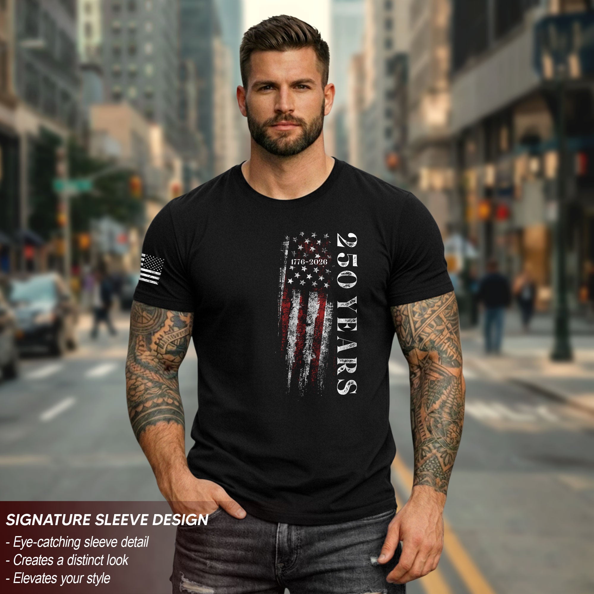 250 Years Vertical Flag T-Shirt – Vintage USA Independence 1776–2026 Shirt