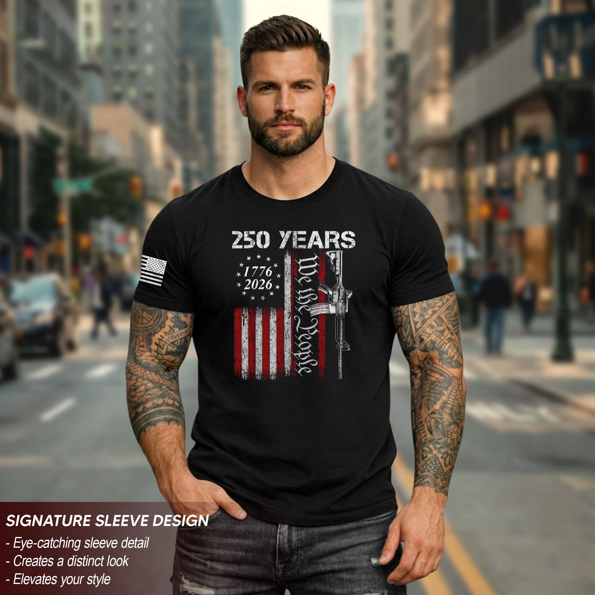 250 Years We The People T-Shirt – Vintage USA Flag 1776–2026 Independence Tee
