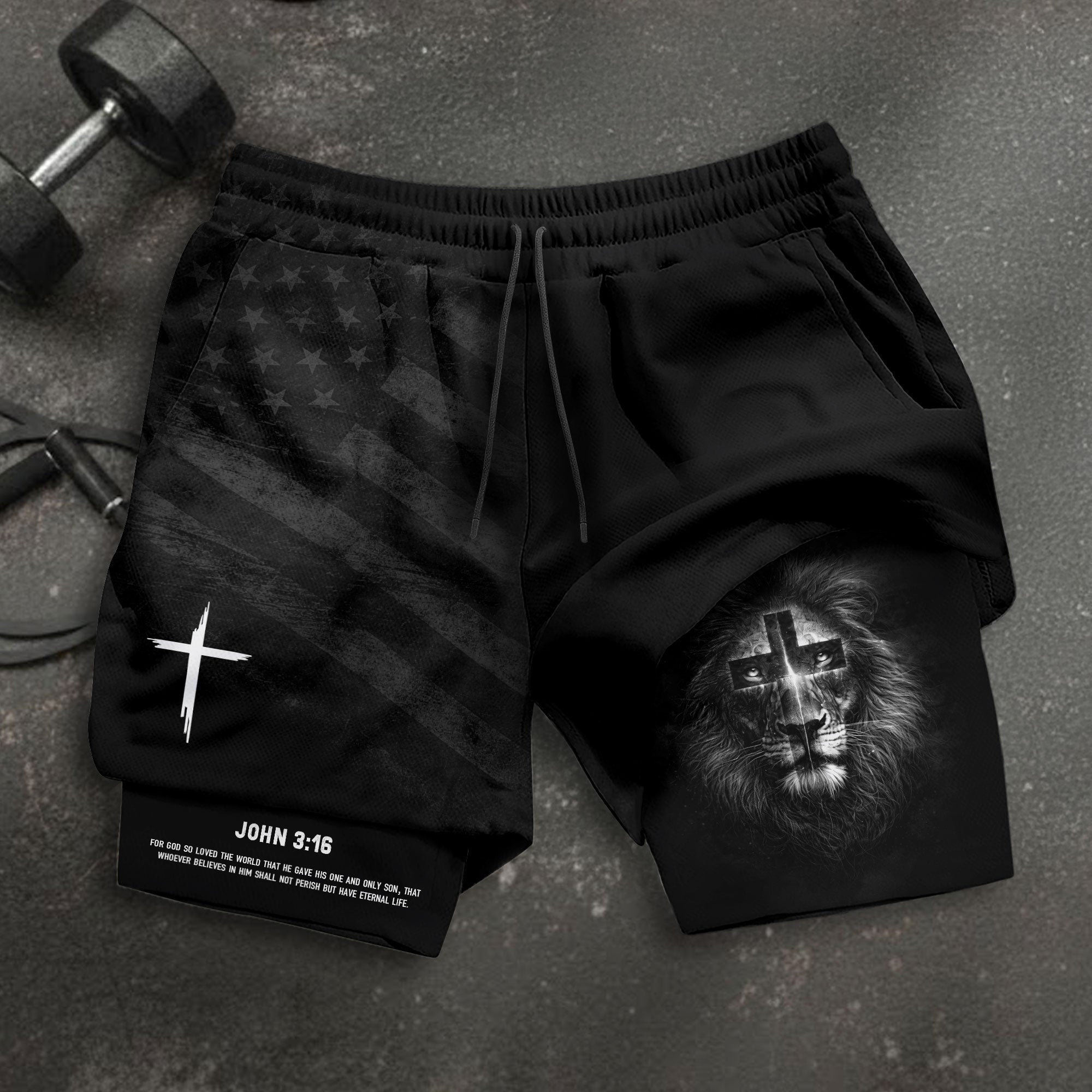John 3:16 Bible Verse Lion of Judah Christian Gym Shorts Men Athletic Performance Wear