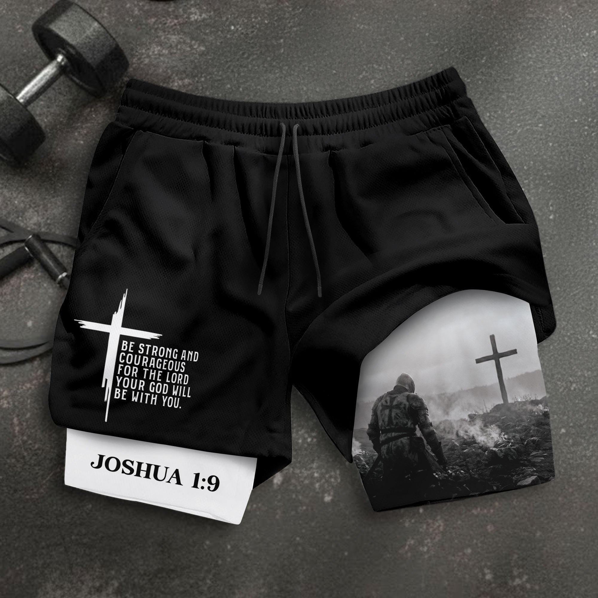 Joshua 1:9 Christian Men Gym Shorts Be Strong and Courageous Bible Verse Training Activewear