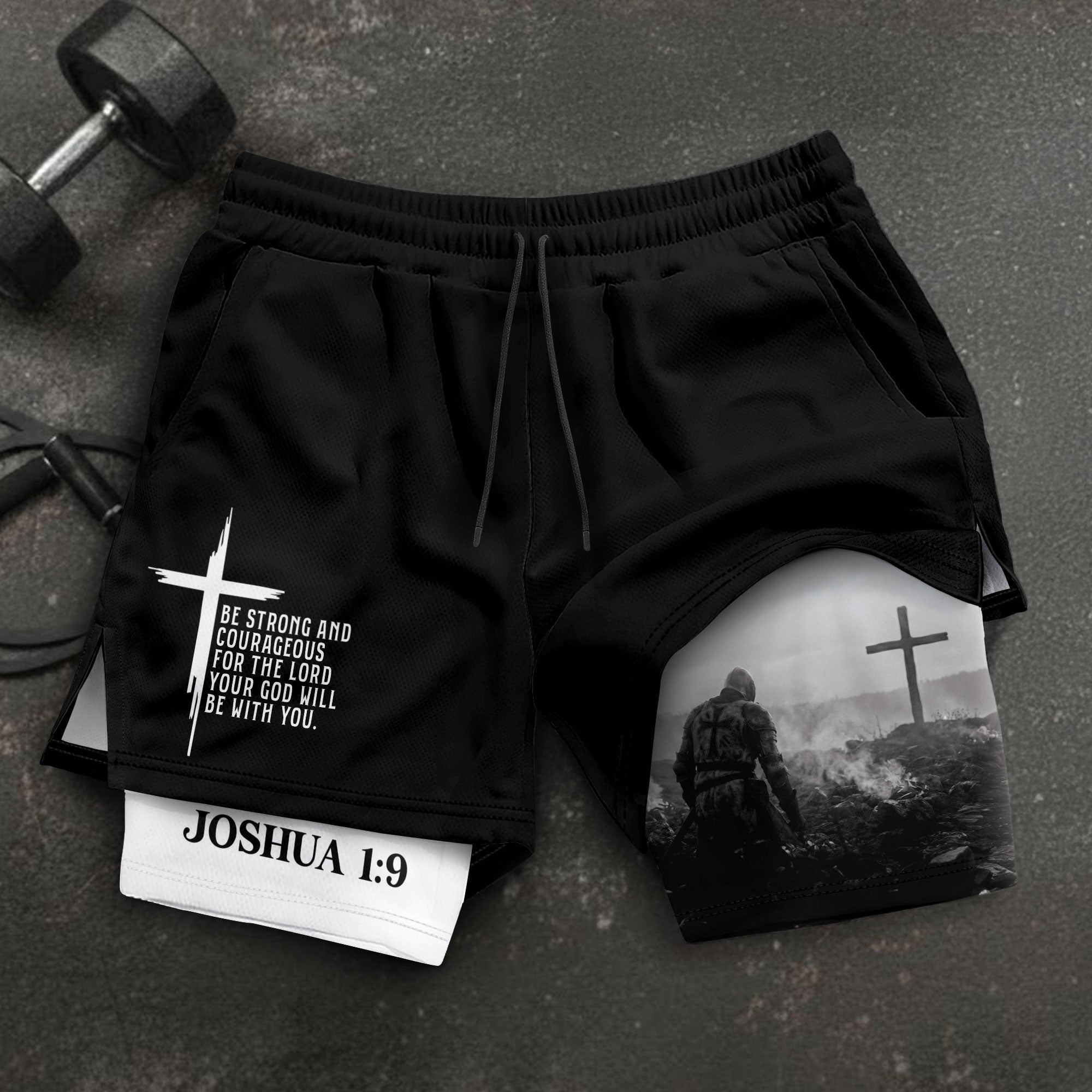 Joshua 1:9 Christian Men Gym Shorts Be Strong and Courageous Bible Verse Training Activewear - Rust Field Wear