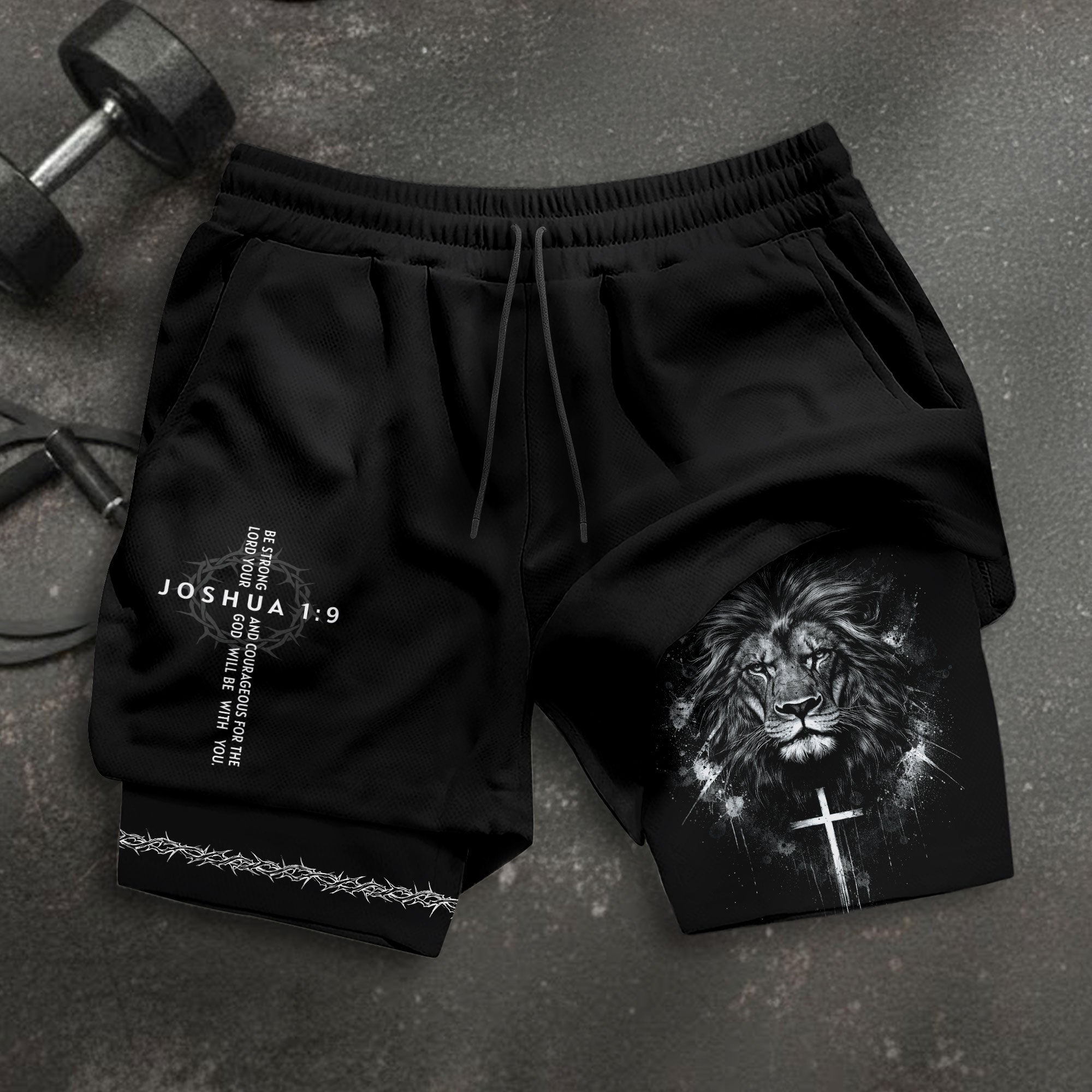 Joshua 1:9 Christian Men Gym Shorts Lion of Judah Athletic Activewear Gear