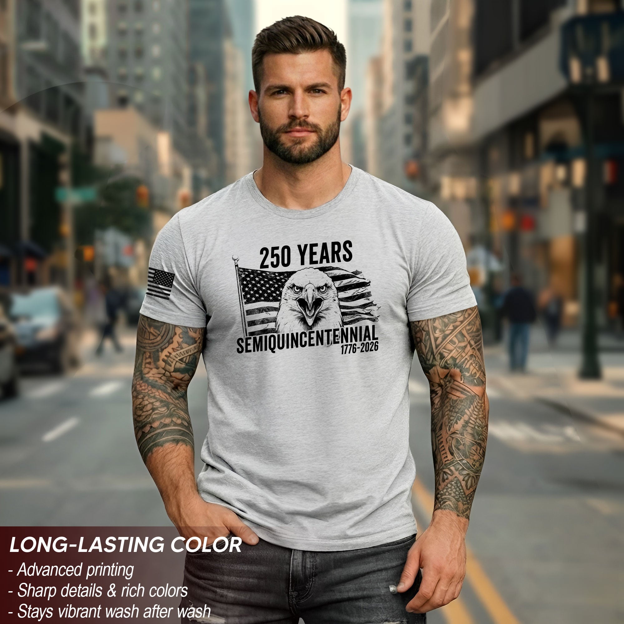 USA 250th Anniversary T-Shirt 1776-2026 - 250 Years Semiquincentennial Patriotic Eagle Liberty Bell Graphic Tee for Men