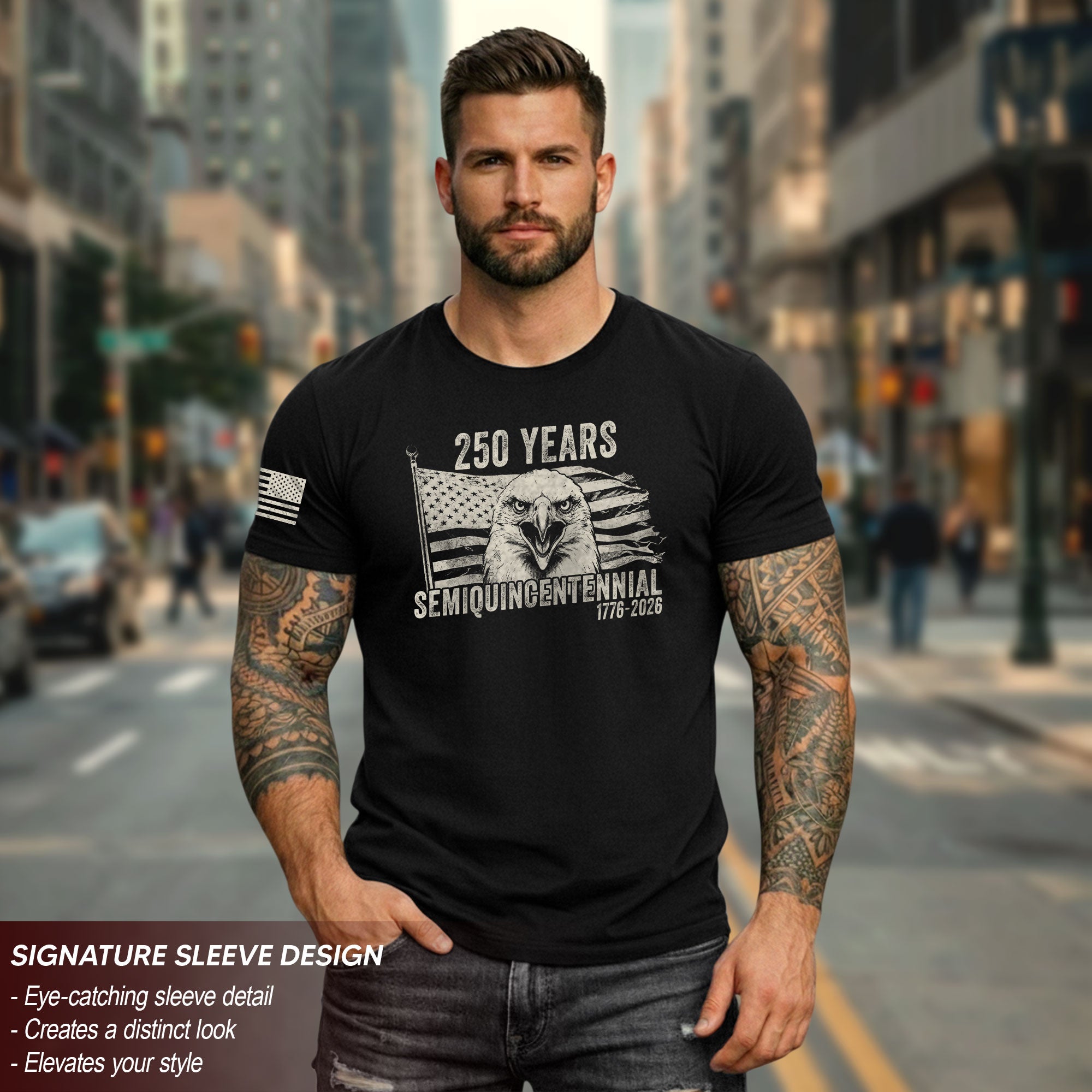 American Heritage 250th Anniversary T-Shirt - USA 250 Years Semiquincentennial 1776-2026 Patriotic Eagle & Flag Men’s Tee