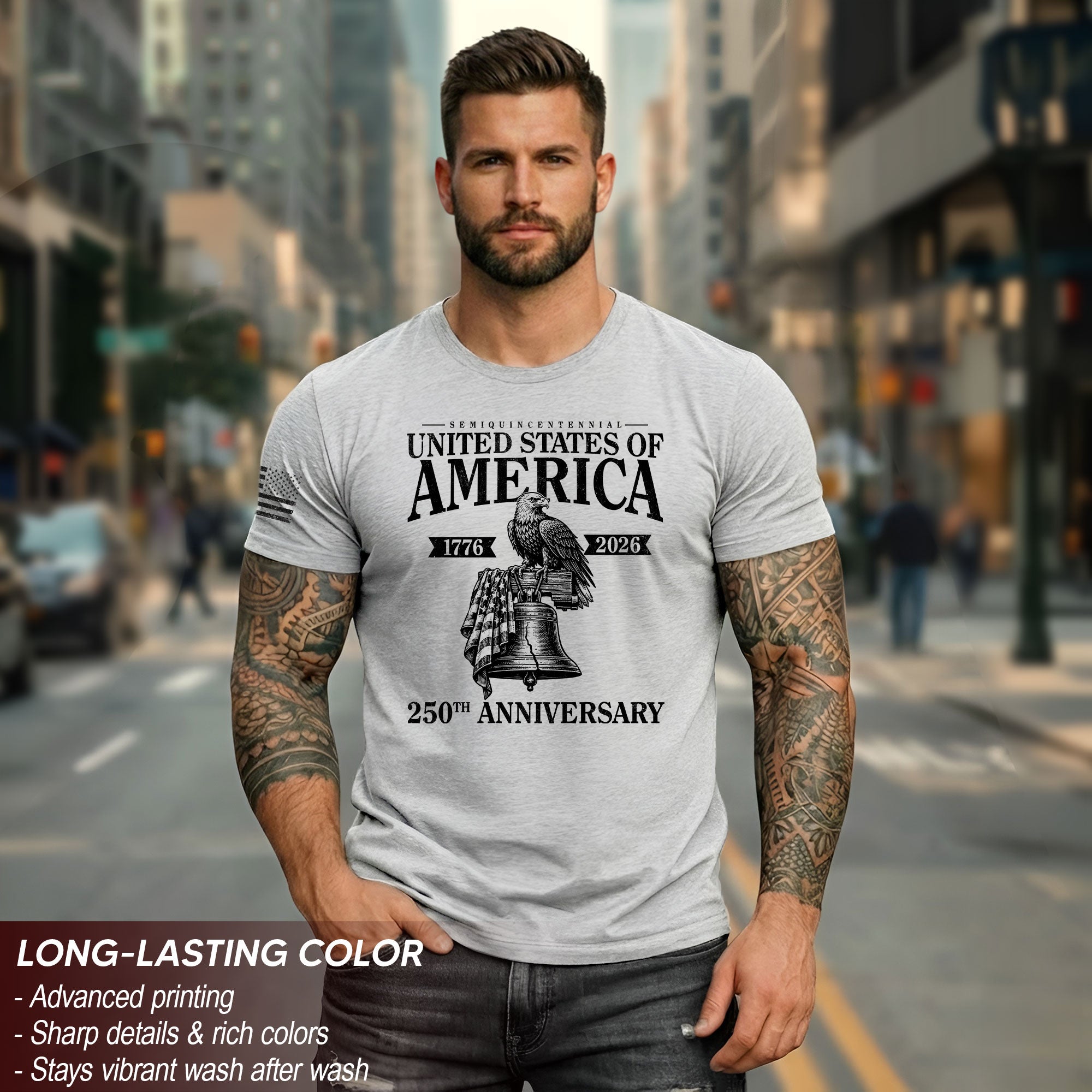 USA 250th Anniversary Shirt Men’s Vintage 250 Years Semiquincentennial 1776-2026 Patriotic Liberty Bell Eagle Tee