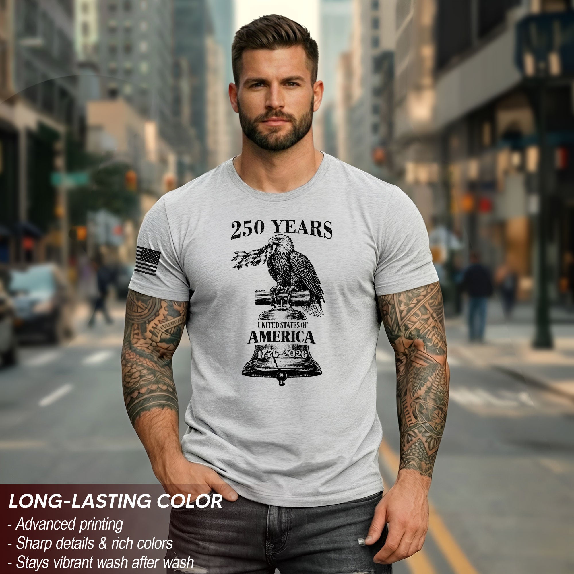 USA 250th Anniversary Shirt 250 Years 1776-2026 Men’s Patriotic Eagle American Flag Celebration Tee