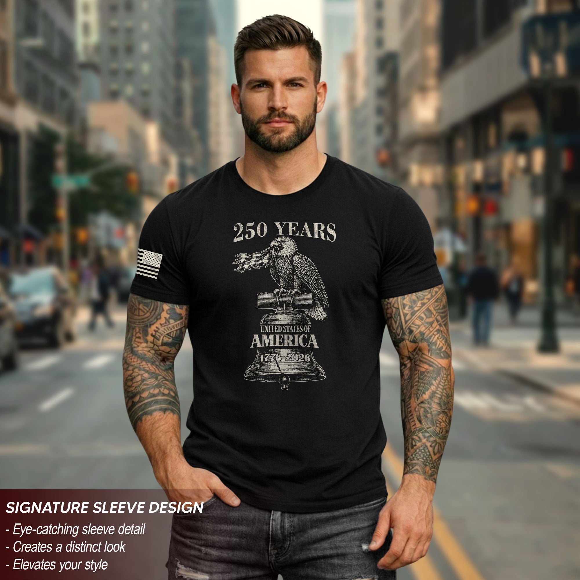 USA 250 Years Vintage T-Shirt 1776-2026 Patriotic Eagle Flag Liberty Bell Men’s Tee