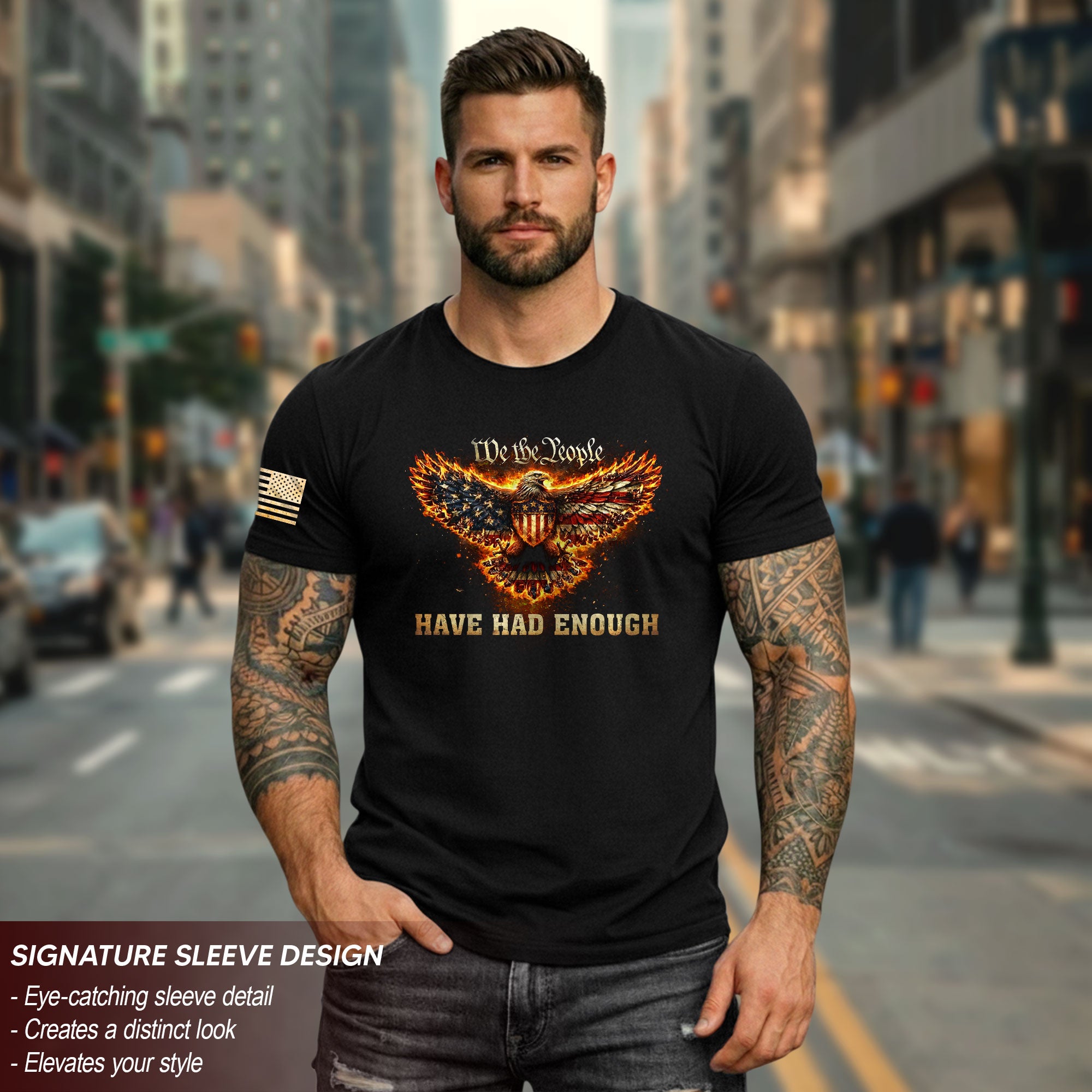 We The People Have Had Enough T-Shirt Flaming Patriotic Eagle Shield Rising Liberty Statement Tee