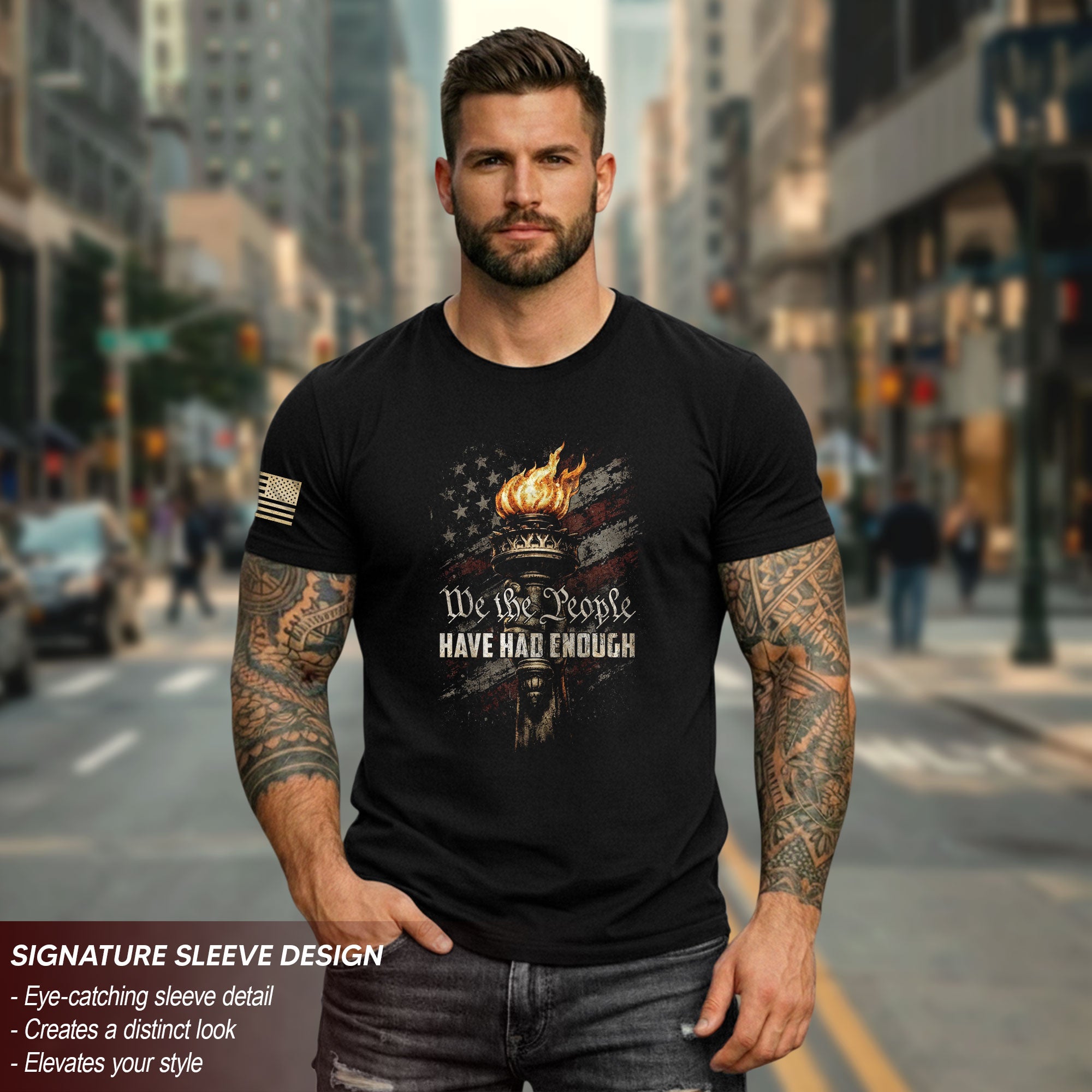 We The People Have Had Enough T-Shirt Patriotic American Flag Flaming Liberty Torch Freedom Statement Tee