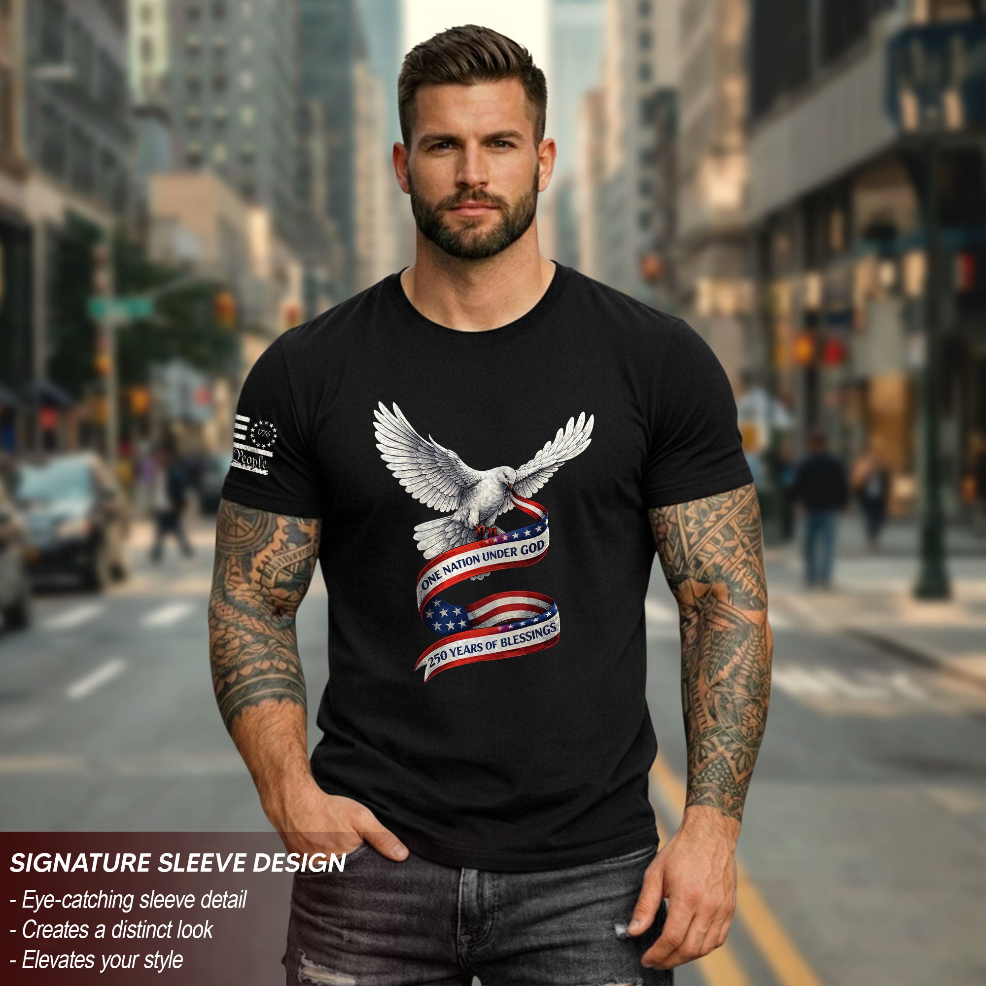 250 Years of Blessings One Nation Under God T-Shirt - Peace Dove Patriotic Graphic Tee