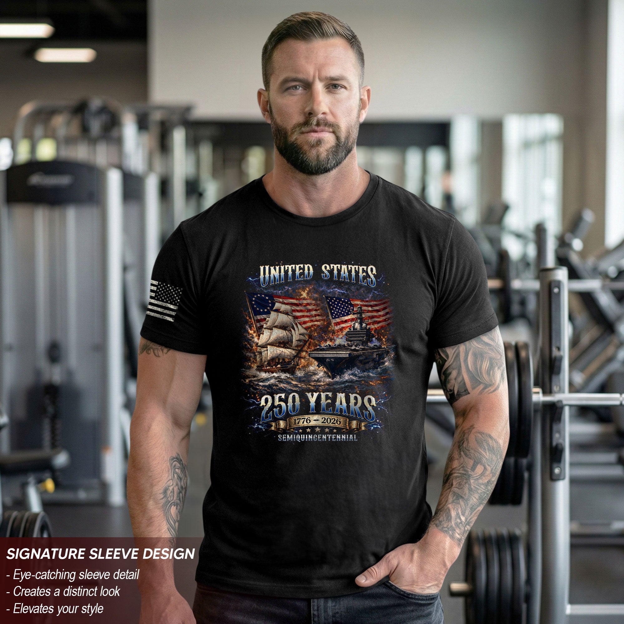 1776-2026 250th Anniversary Flag T-Shirt - 250 Years United States Navy Bootleg Tee, Semiquincentennial America Freedom Apparel