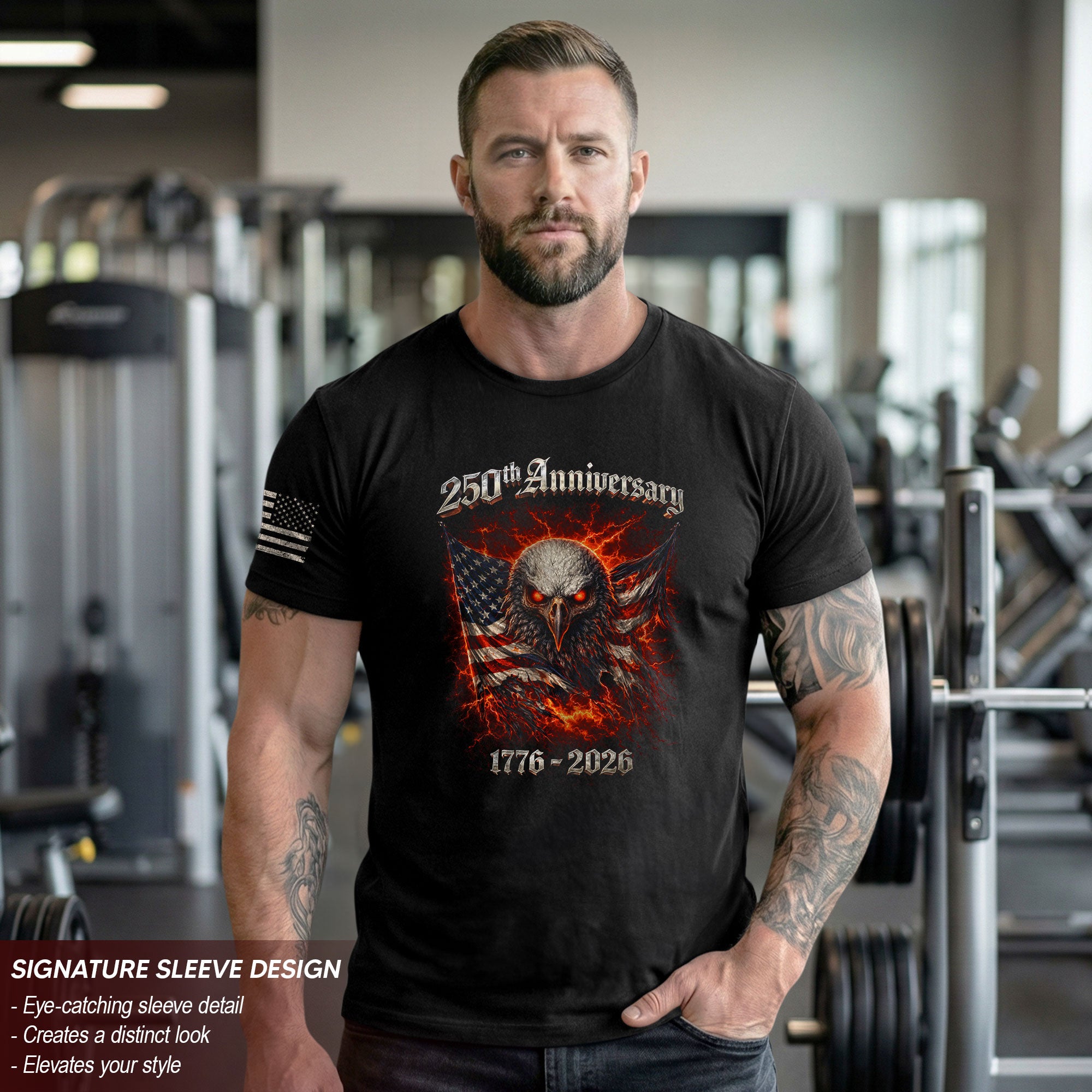 Vintage America 250th Anniversary Bootleg T-Shirt - 1776-2026 Fire Eagle Streetwear Tee, Semiquincentennial Lightning Graphic Shirt