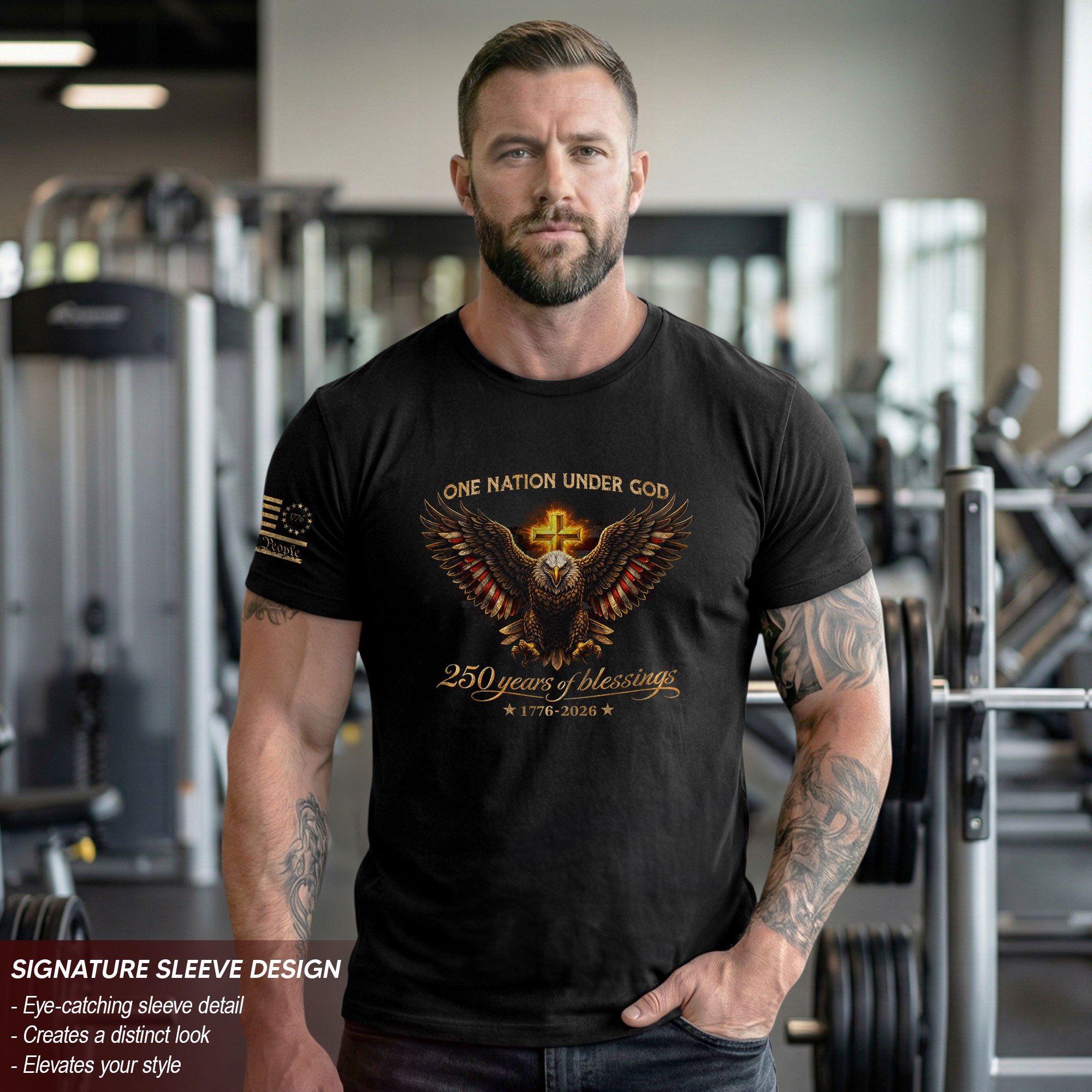 USA 250th Anniversary Eagle Shirt – 1776-2026 One Nation Under God 250 Years of Blessings Christian Patriotic Tee