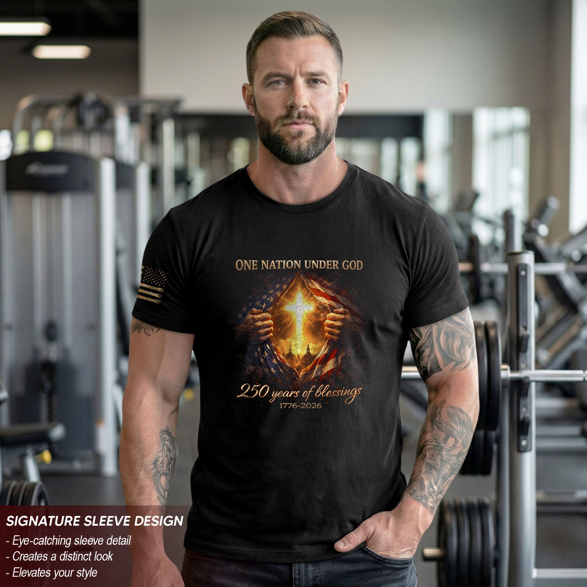 America 250th Anniversary Christian Cross Shirt – 1776-2026 One Nation Under God 250 Years of Blessings Tee