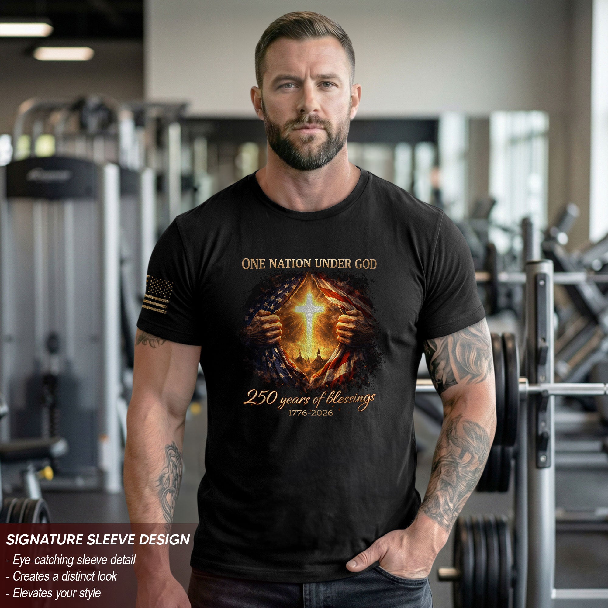 America 250th Anniversary Christian Cross Shirt – 1776-2026 One Nation Under God 250 Years of Blessings Tee