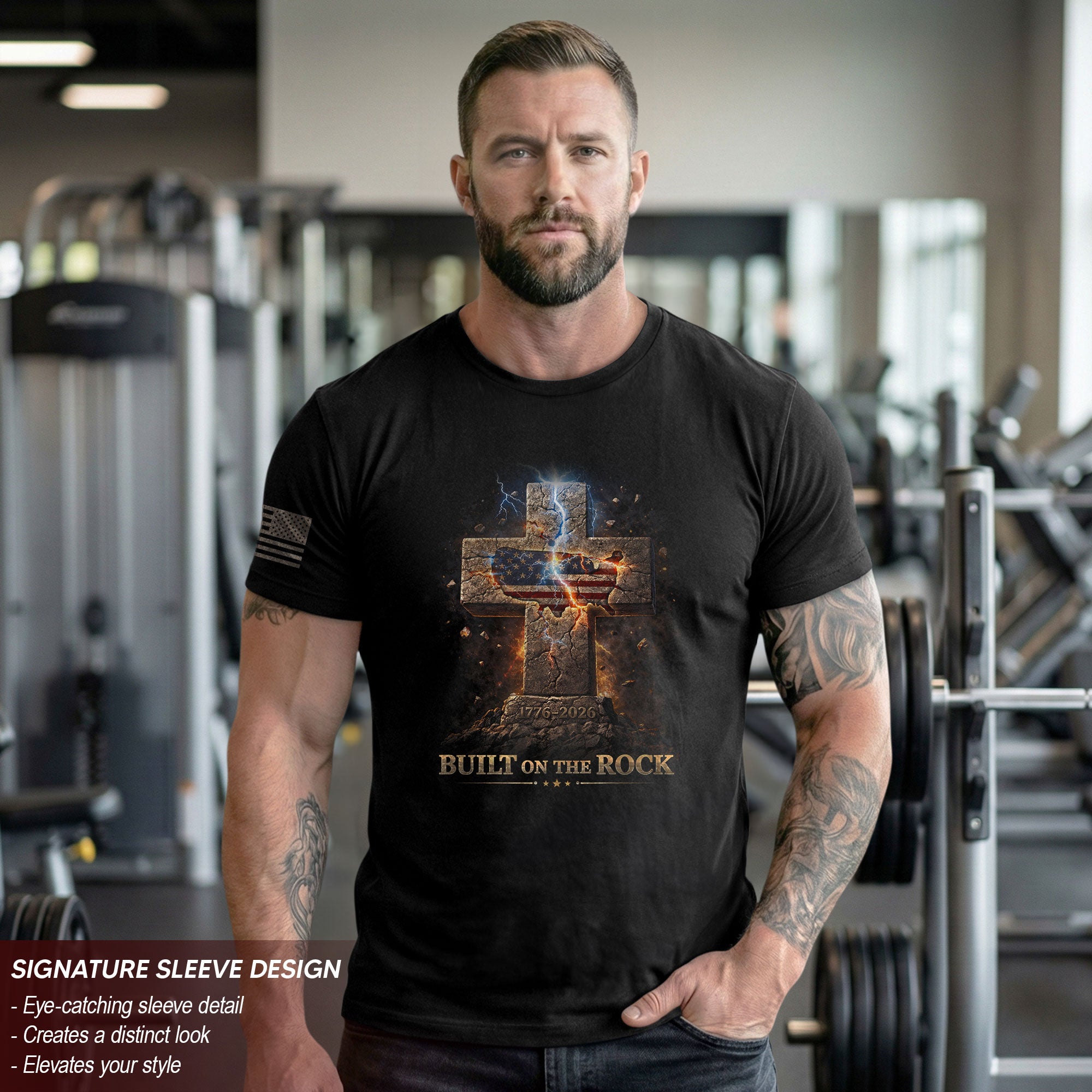 USA Semiquincentennial 250 Years Built on the Rock 1776–2026 Patriotic Christian Cross T-Shirt