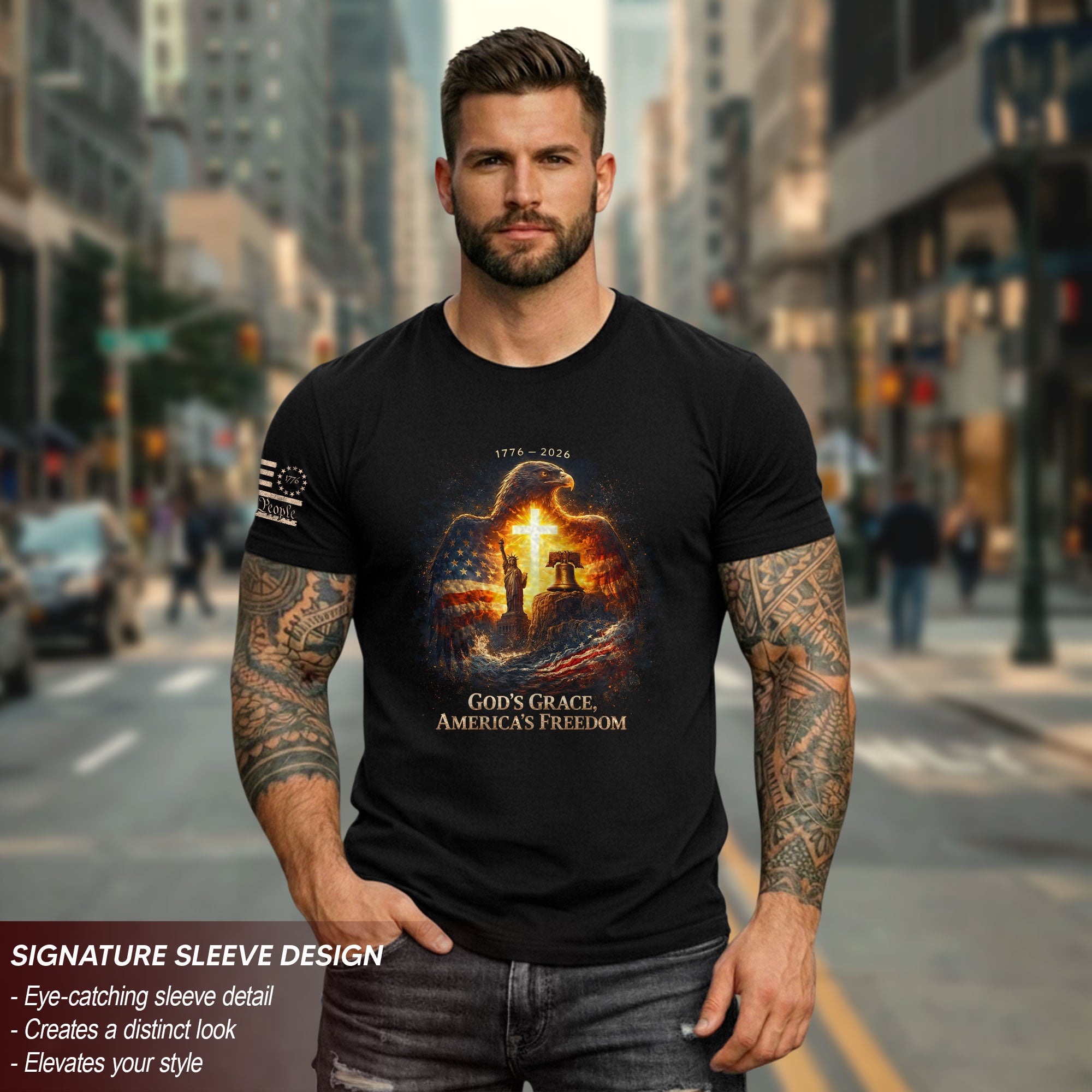 USA 250th Anniversary 1776-2026 Semiquincentennial T-Shirt – God’s Grace America’s Freedom Liberty Bell Eagle Patriotic Christian Tee