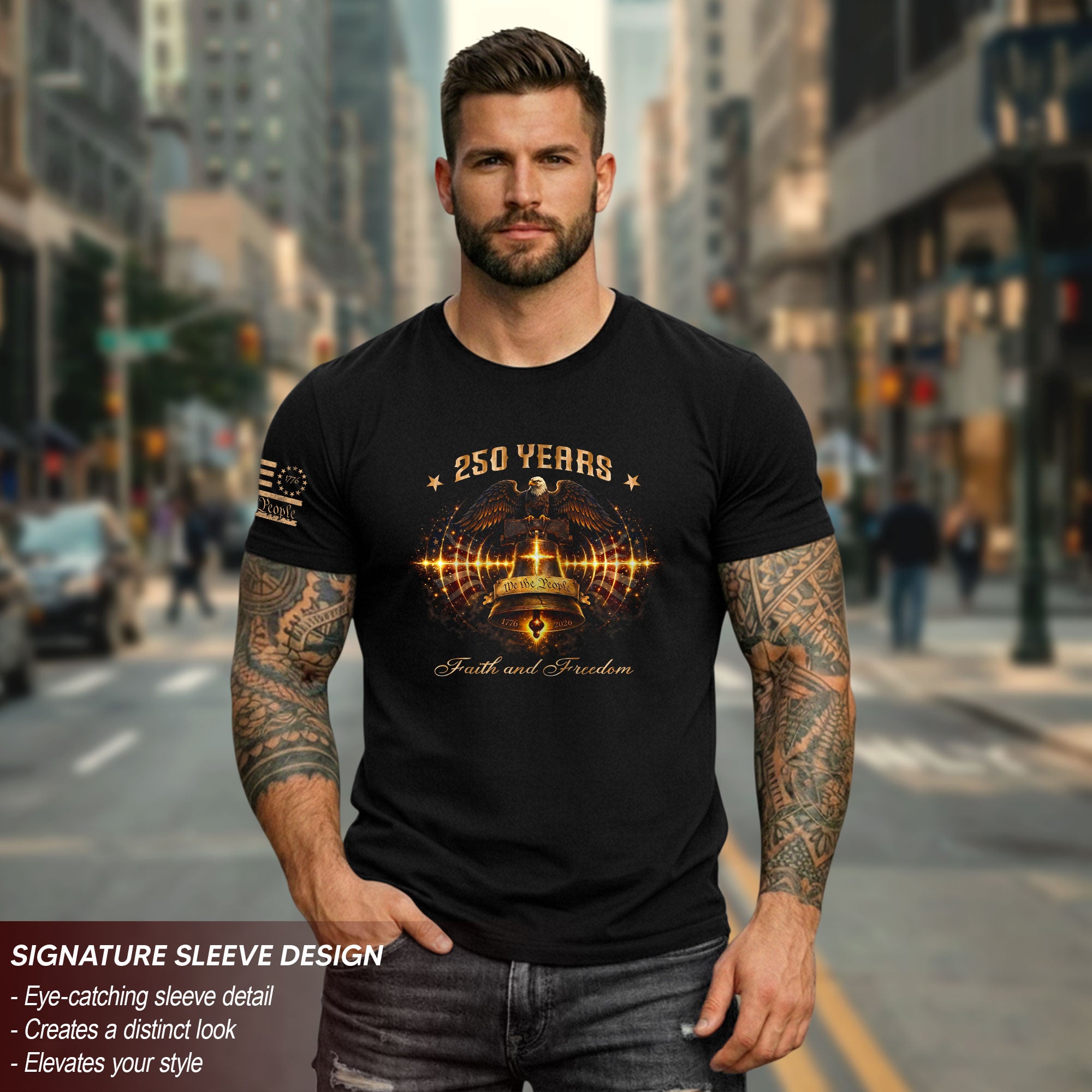 America 250th Anniversary 1776-2026 Semiquincentennial T-Shirt – Liberty Bell Faith and Freedom 250th Birthday Patriotic Men’s Tee