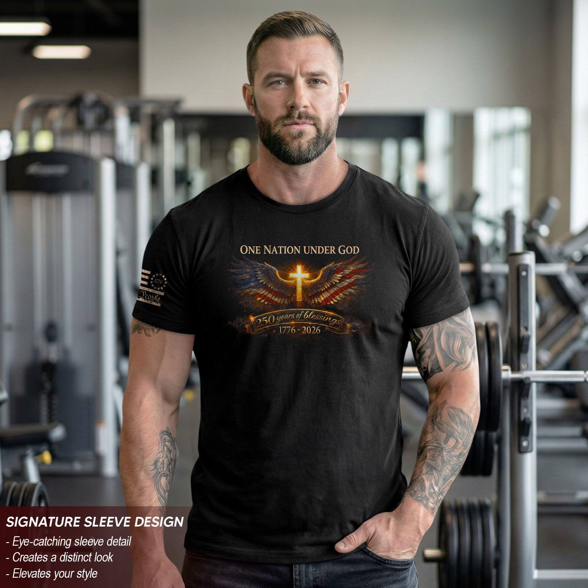 America 250th Anniversary 1776-2026 Semiquincentennial Shirt – One Nation Under God 250 Years Eagle Wing Cross Patriotic Tee