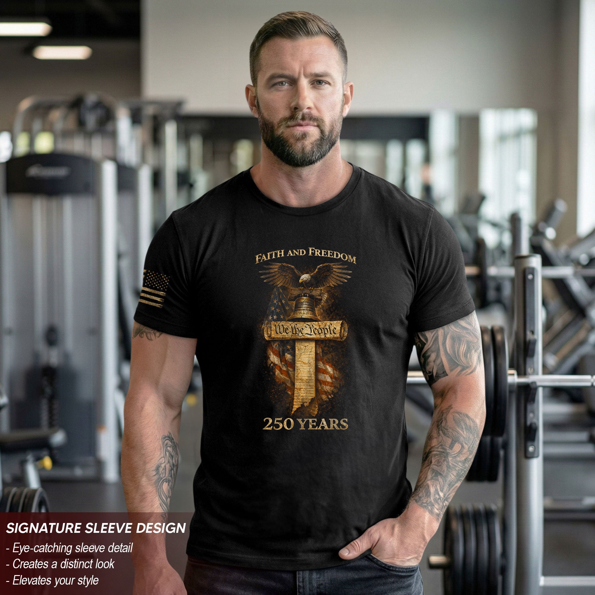 USA 250th Anniversary 1776-2026 Semiquincentennial T-Shirt – We The People Liberty Bell Cross Patriotic Anniversary Tee