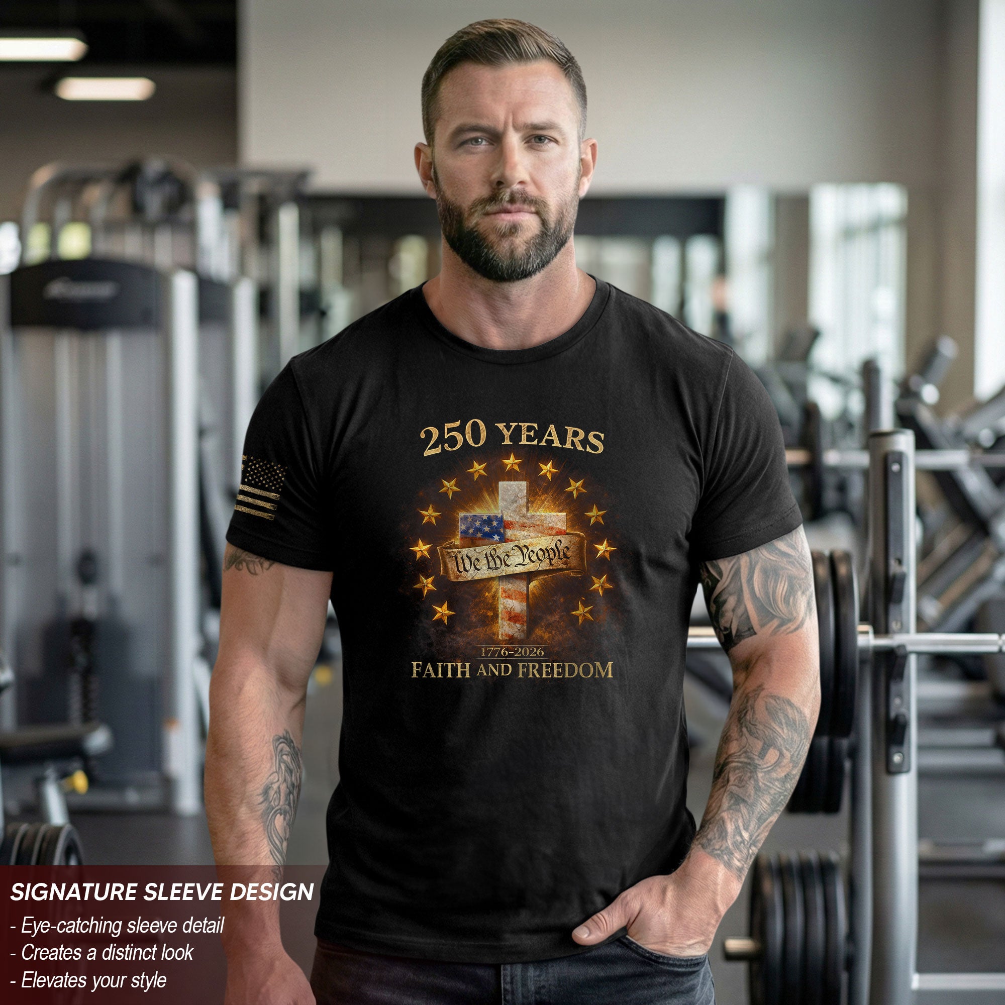 USA 250th Anniversary 1776-2026 Semiquincentennial T-Shirt – We The People 250 Years Liberty Bell Cross Patriotic Anniversary Tee