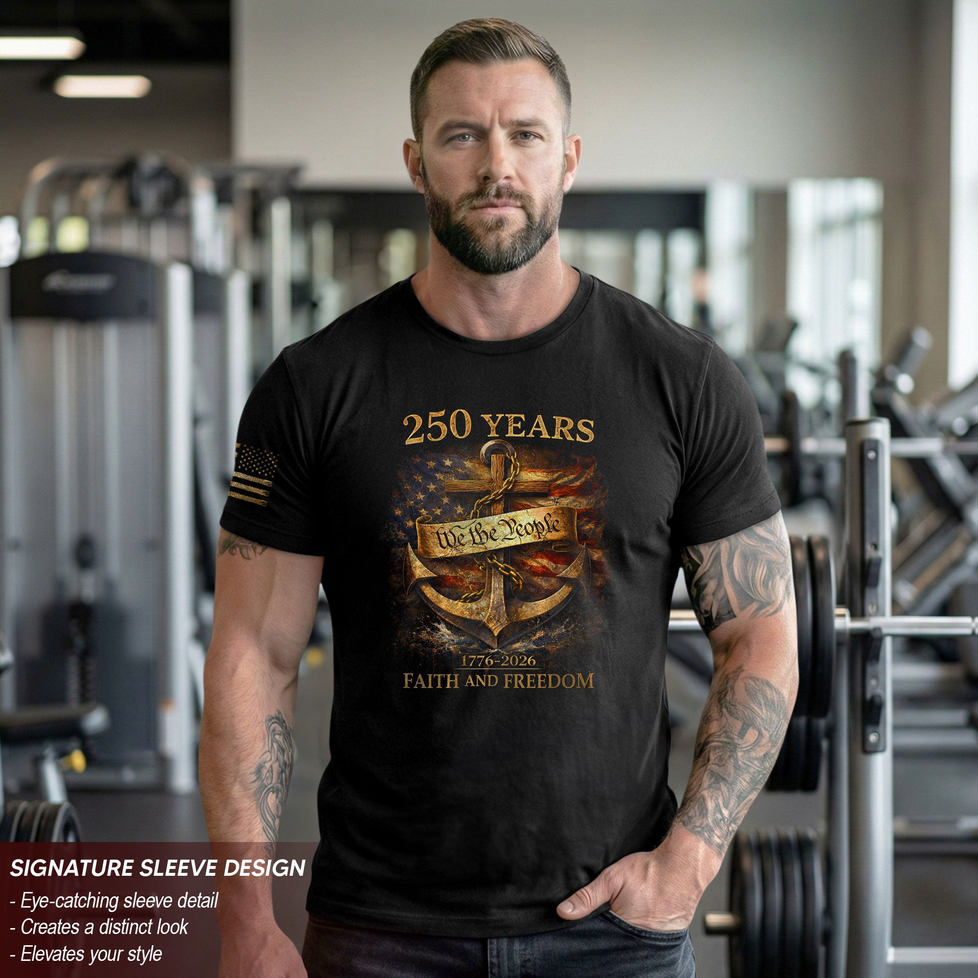 America 250th Anniversary 1776-2026 Semiquincentennial T-Shirt – We The People Anchor of Faith and Freedom Liberty Bell Cross Patriotic Tee