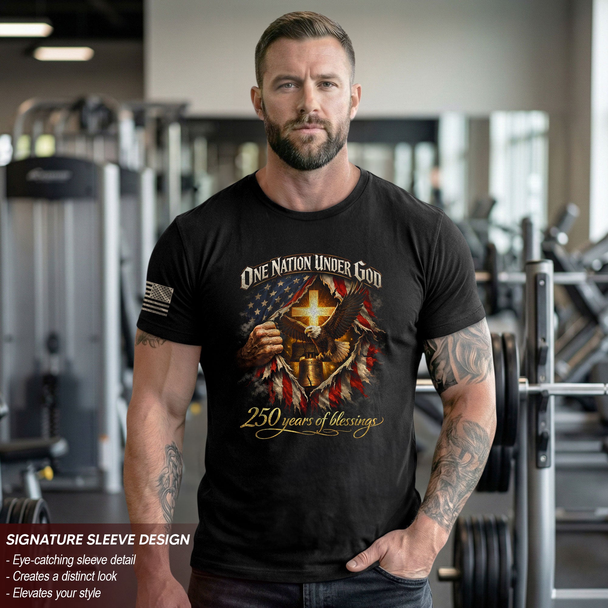 America 250th Anniversary 1776-2026 Shirt – One Nation Under God Eagle, Liberty Bell & Ripped Flag Christian Semiquincentennial T-Shirt