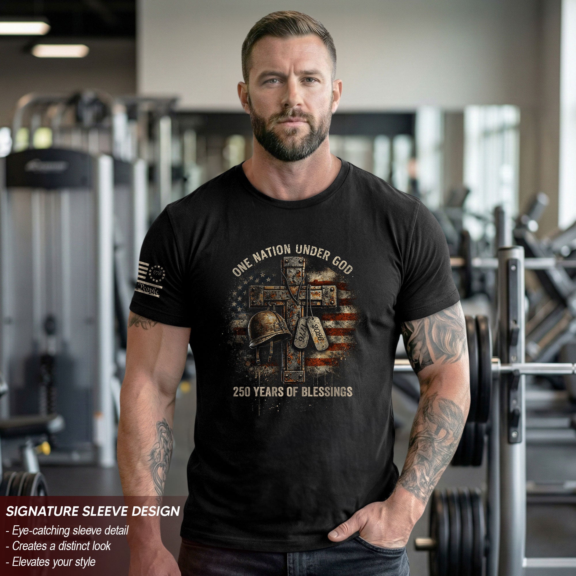 America 250th Anniversary T-Shirt 1776-2026 – Veteran Christian Cross & Dog Tags Tee