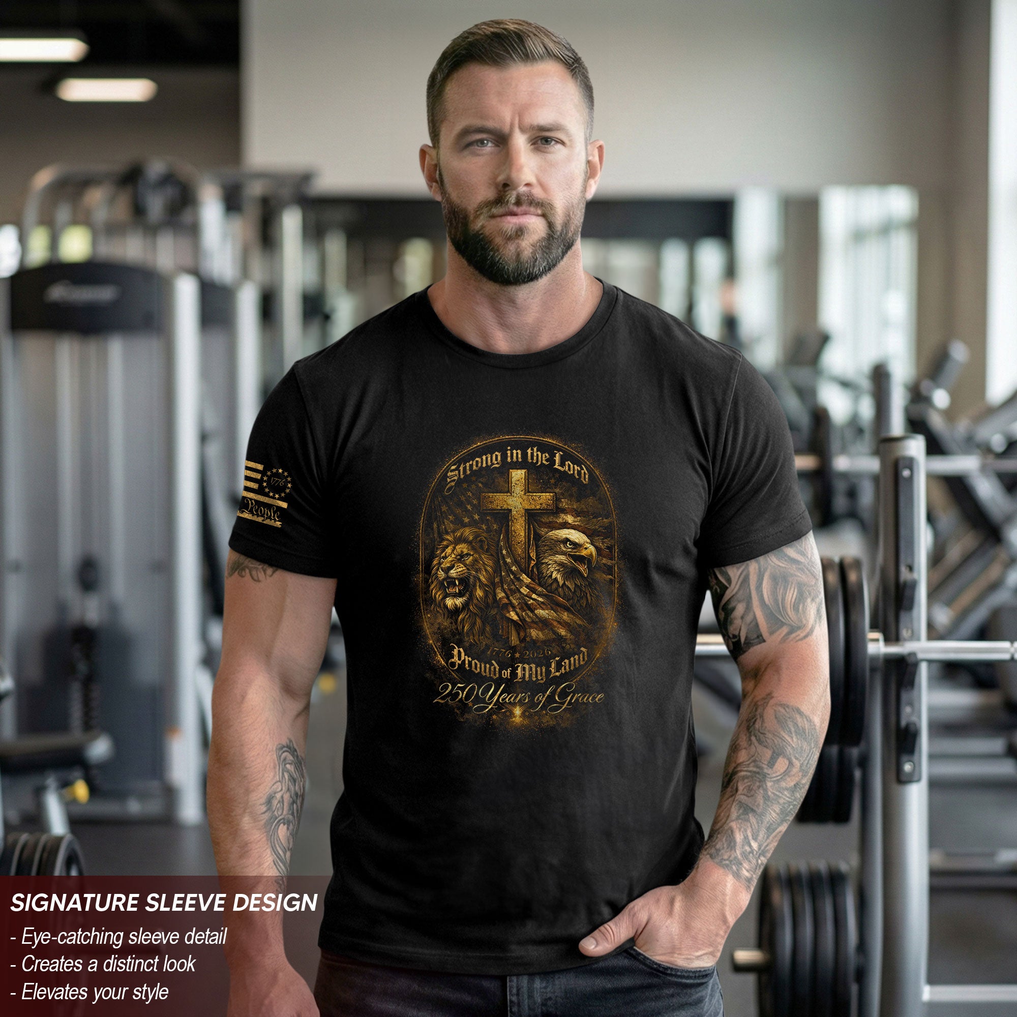 America 250th Anniversary 1776-2026 T-Shirt – Strong in the Lord 250 Years of Grace, Lion & Eagle Christian Patriotic USA 250 Tee