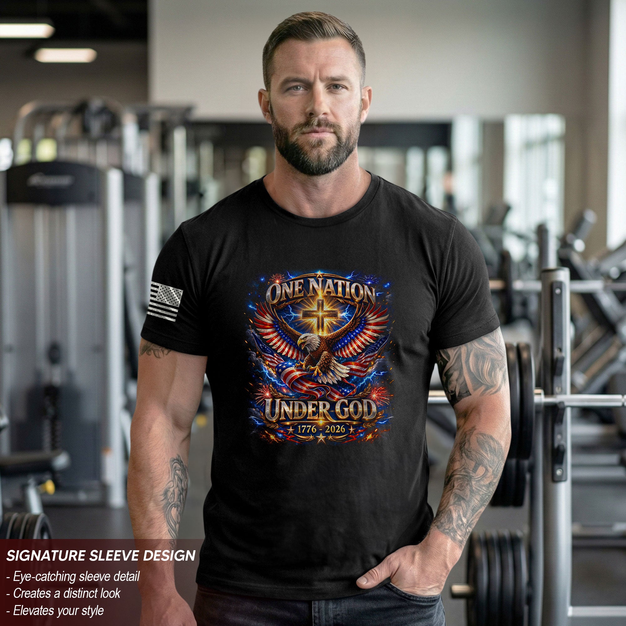 America 250th Anniversary 1776-2026 T-Shirt – USA Eagle & Cross Flag One Nation Under God 250 Years of Faith Patriotic Bootleg Shirt