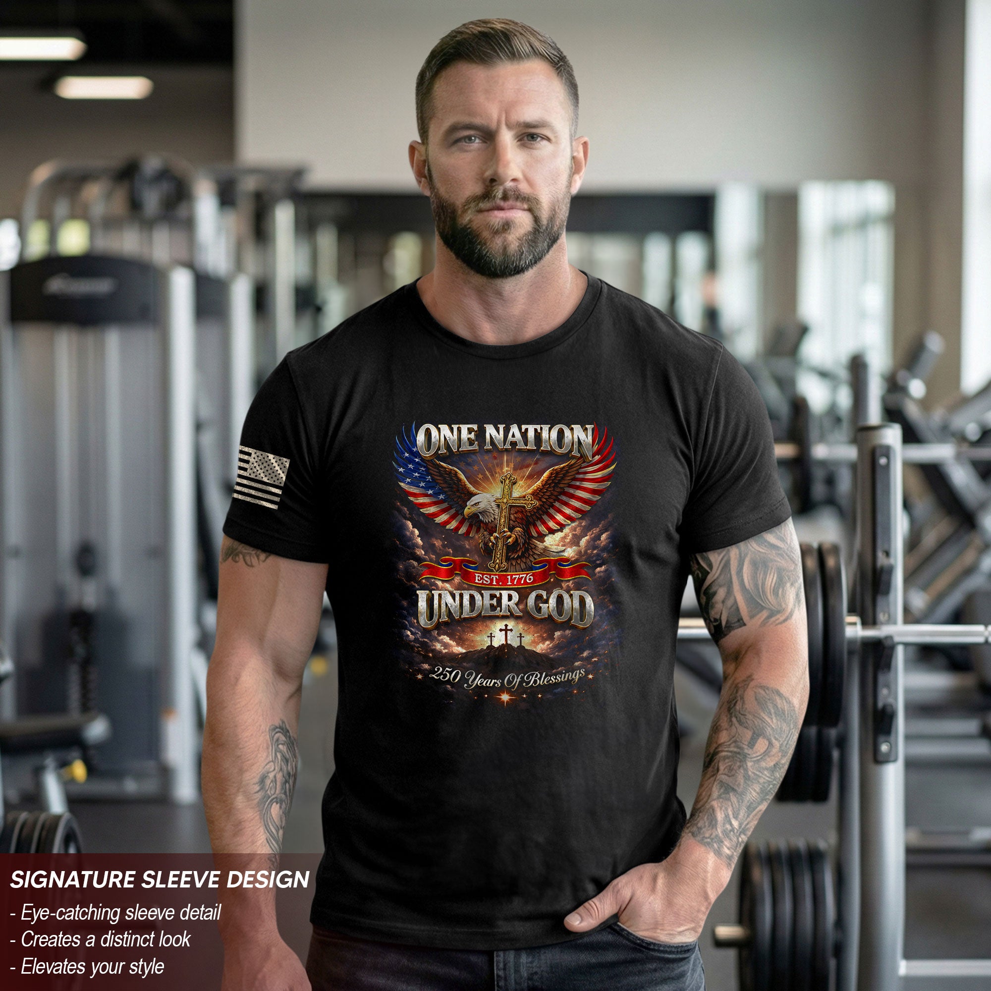 America 250th Anniversary 1776-2026 T-Shirt – 250 Years of Blessings Eagle Cross Patriotic Birthday Graphic Tee