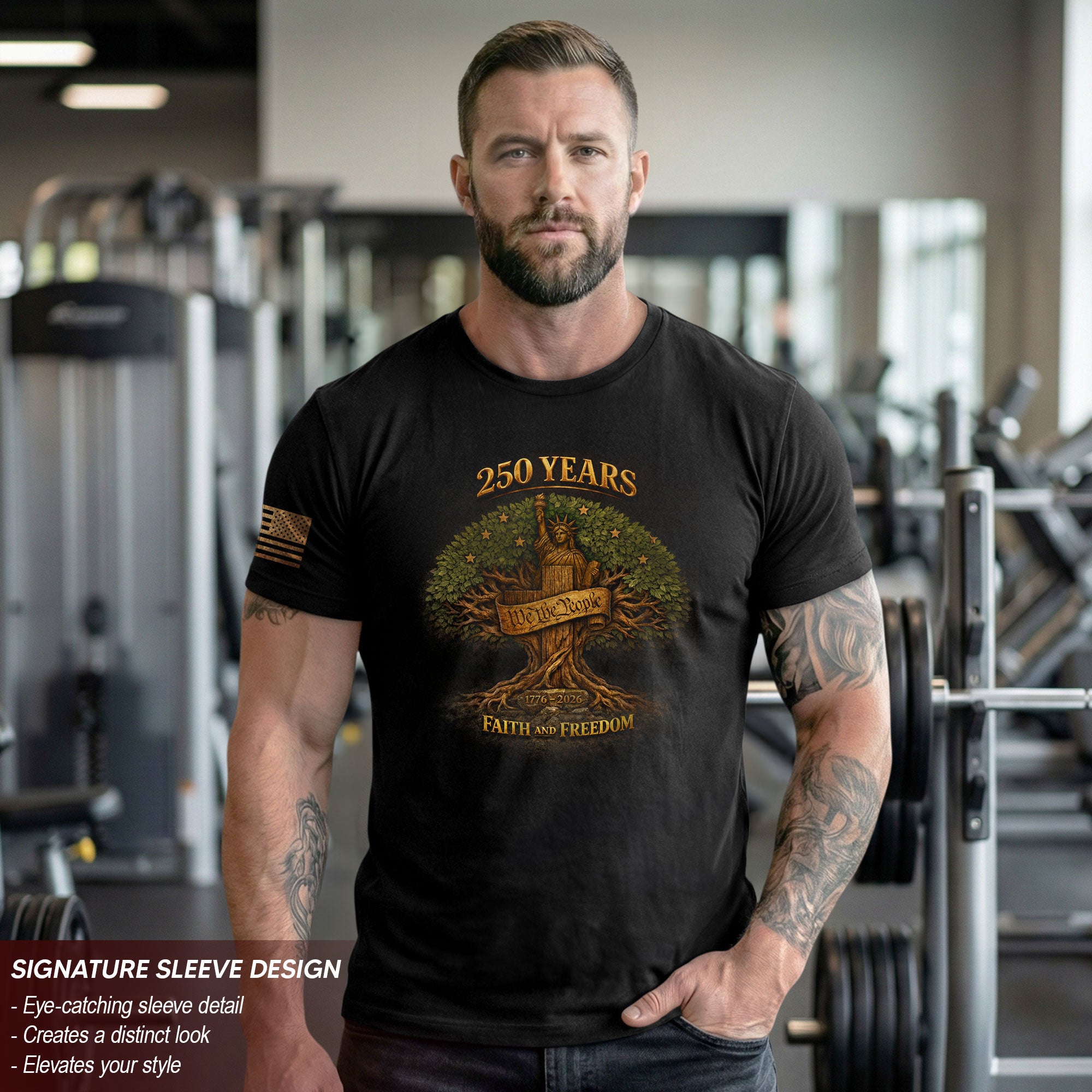 America 250th Anniversary 1776-2026 Semiquincentennial Shirt – Faith And Freedom Statue of Liberty & Cross Tree of Liberty Christian Patriotic Tee