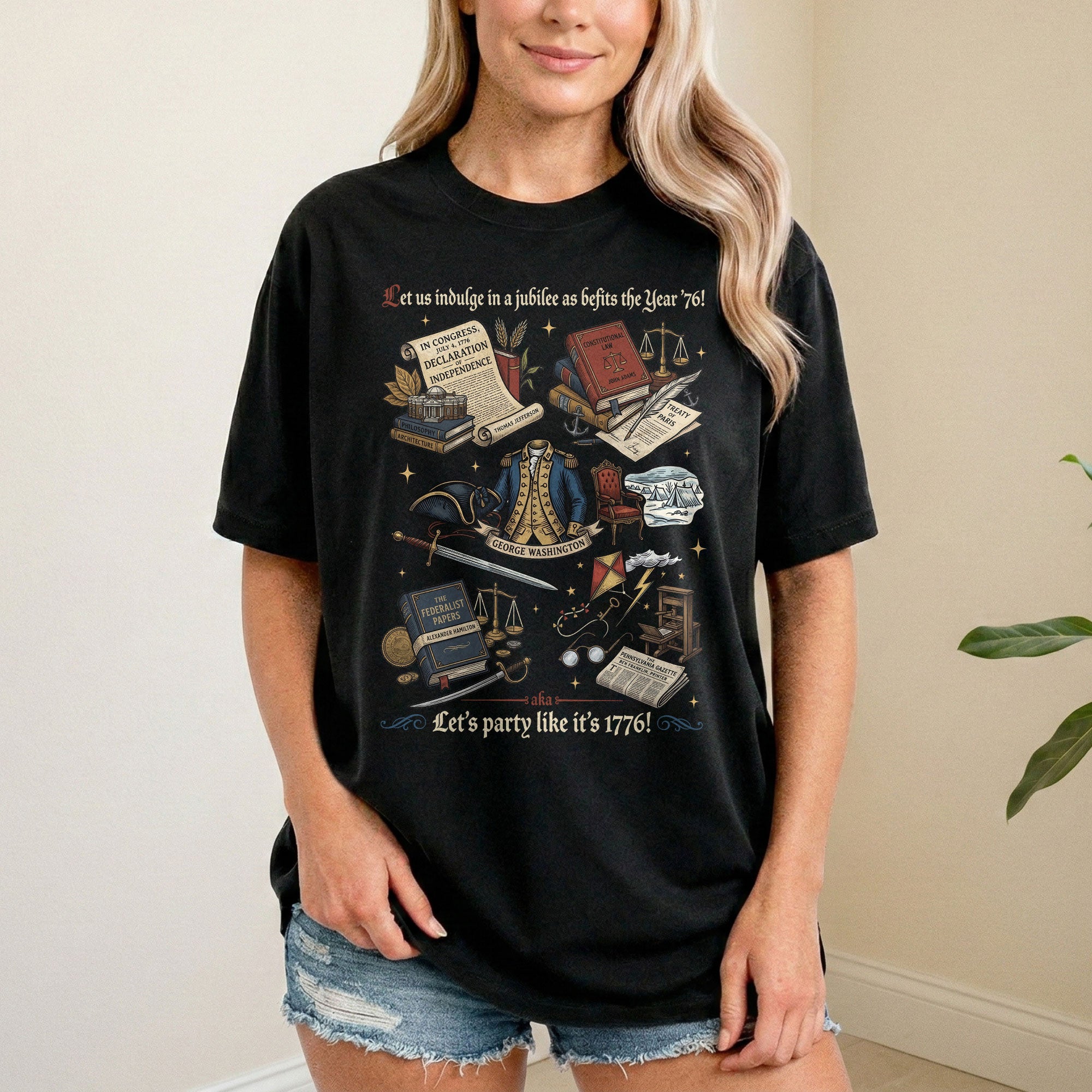 Vintage 1776 American Heritage Shirt Patriotic History Icons Independence Day