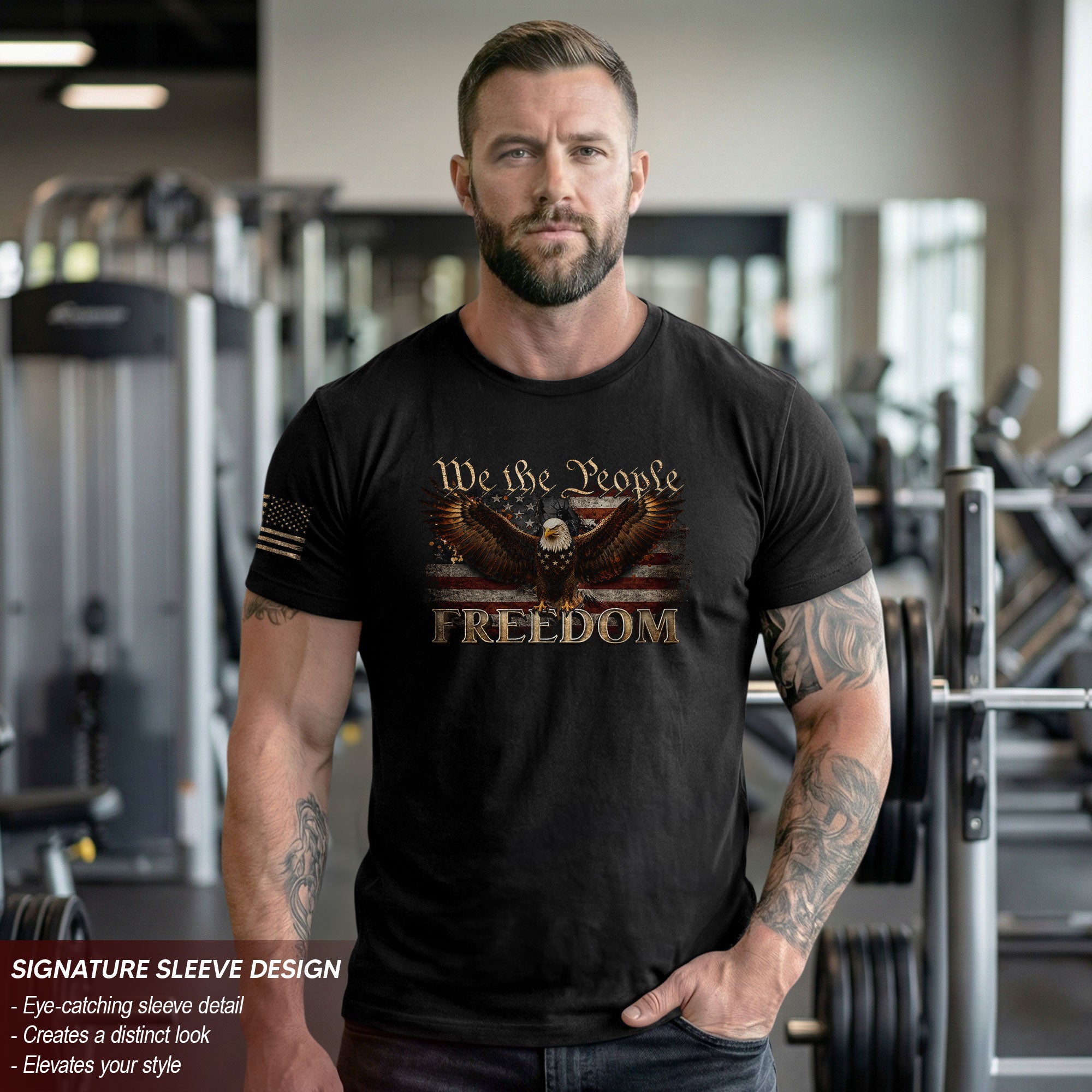 2D T-Shirt Freedom American Flag We The People Eagle Patriotic Vintage Pride Men Women Tee
