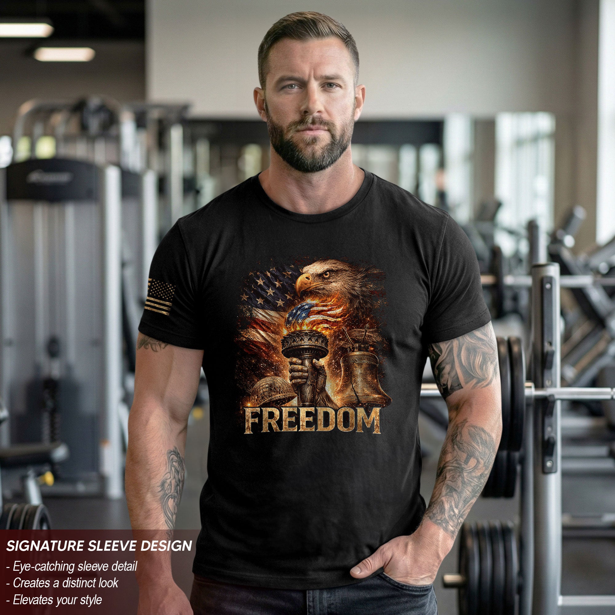 Freedom T-Shirt 2D Eagle Liberty Torch American Flag Patriotic Vintage