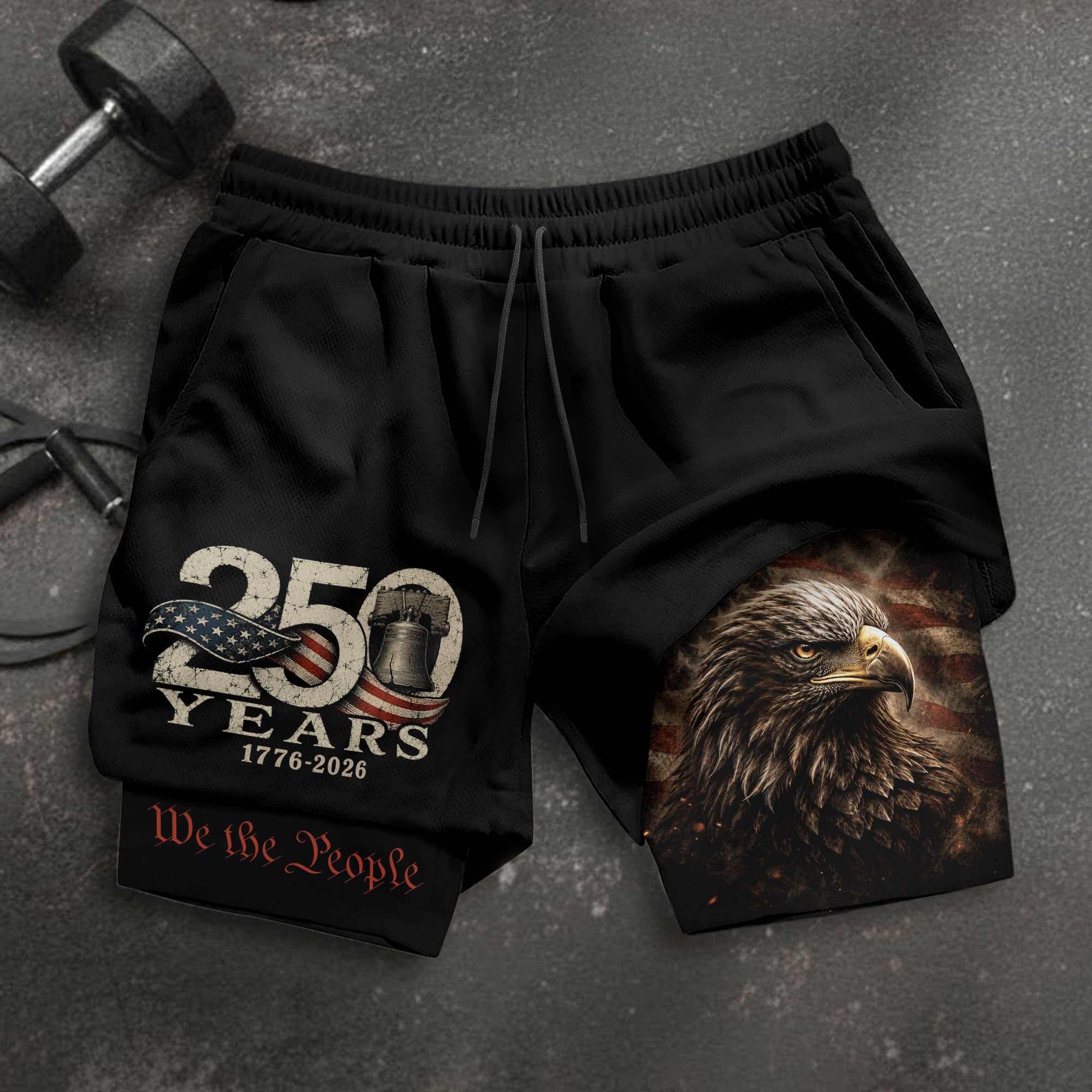 Gym Shorts Men Patriotic Liberty Bell Eagle 1776 2026 We The People Mesh Workout