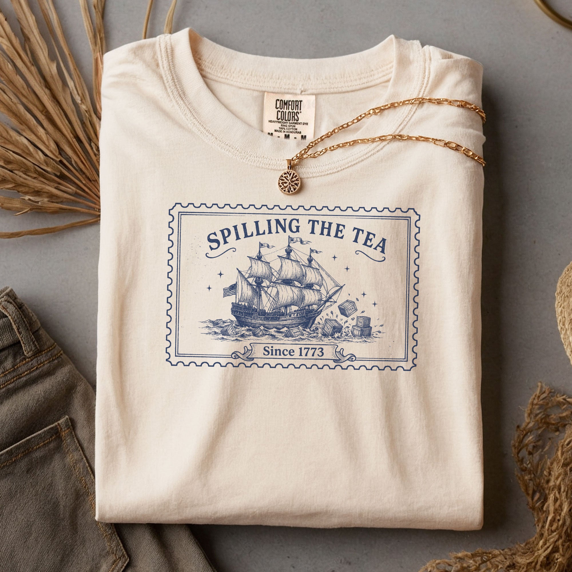 Spilling The Tea Since 1773 Shirt Vintage Boston Tea Party Stamp Tee Retro History