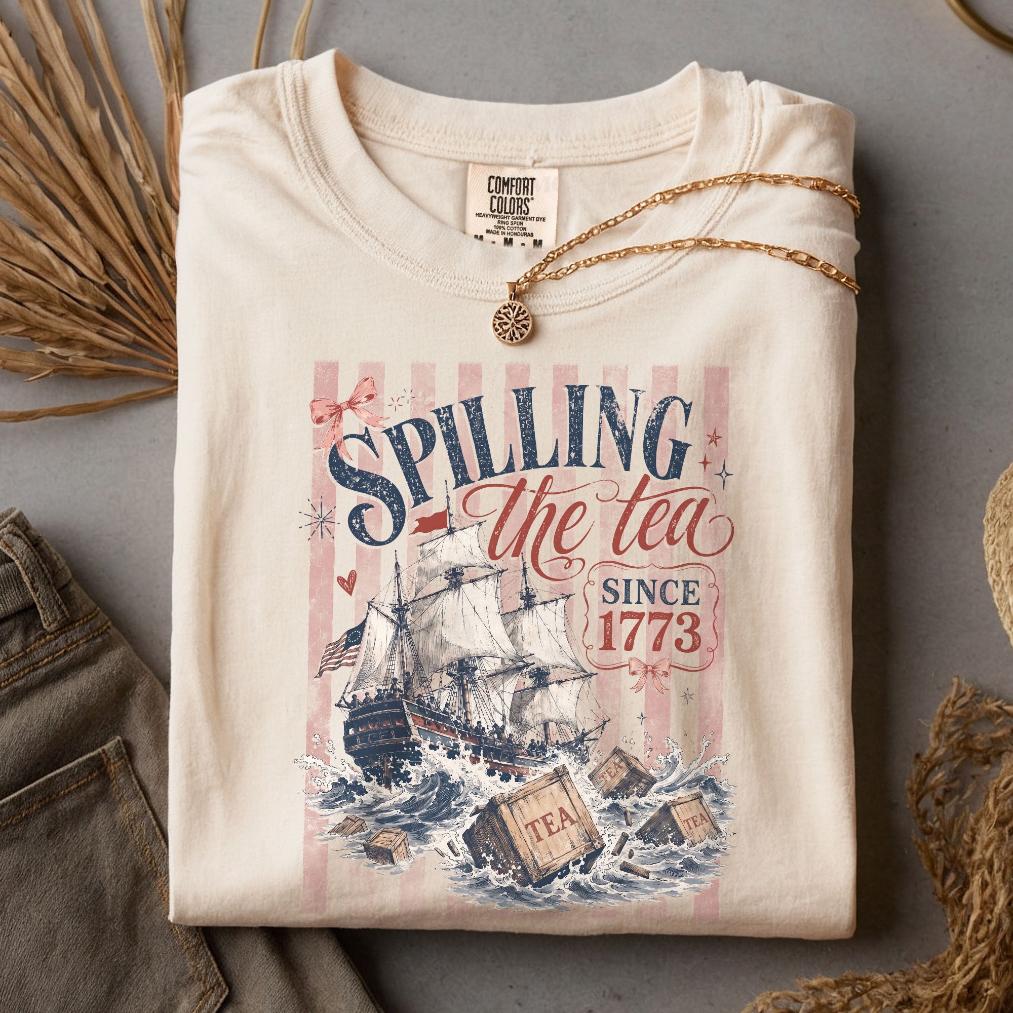 Spilling The Tea Since 1773 Shirt American History Graphic Tee Classic Separated Stripes