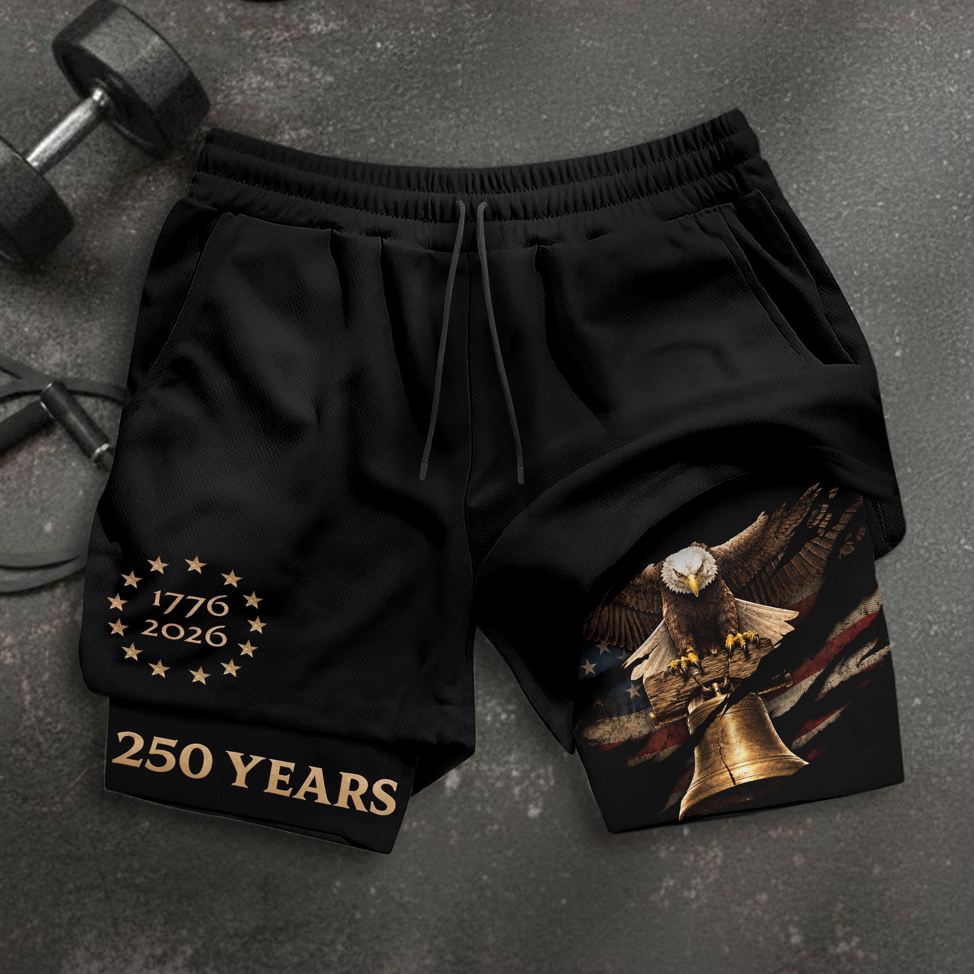 250 Years Patriotic Eagle Gym Shorts 1776-2026 American Independence Workout Shorts