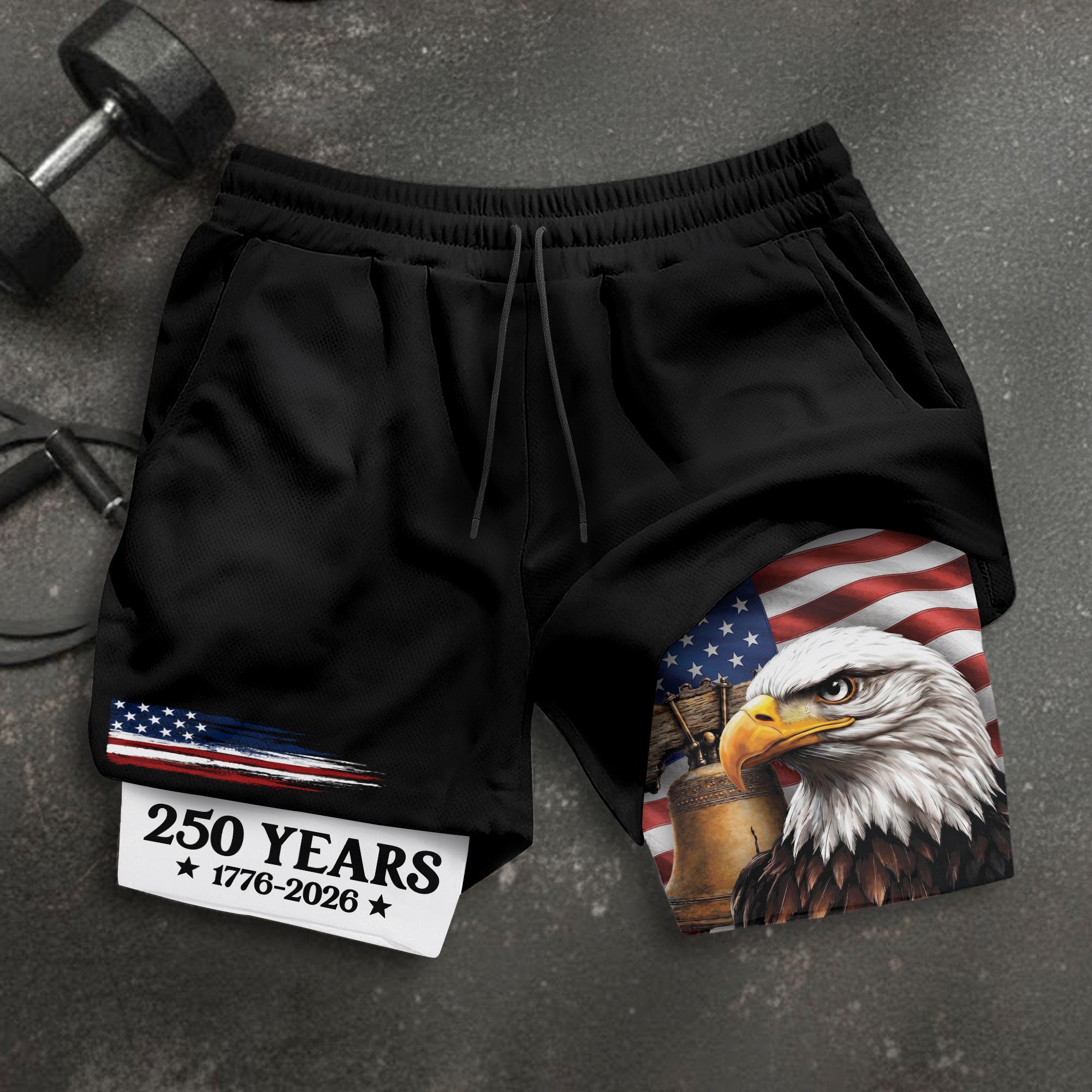 250 Years Eagle Gym Shorts 1776-2026 Patriotic American Flag Athletic Shorts