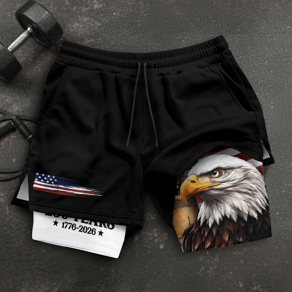 250 Years Eagle Gym Shorts 1776-2026 Patriotic American Flag Athletic Shorts - Rust Field Wear
