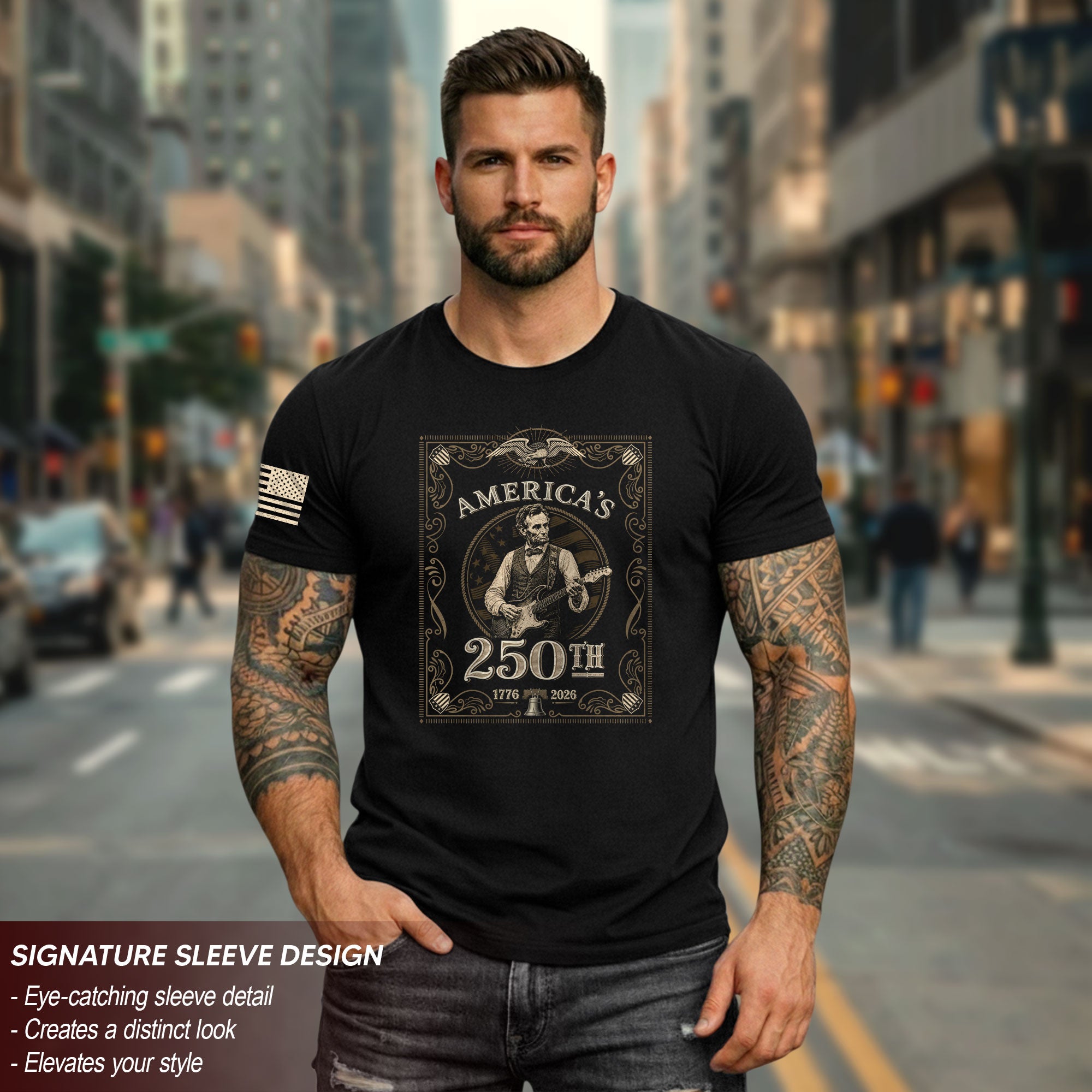 America’s 250th Anniversary Lincoln Playing Guitar Shirt 1776–2026 Vintage USA Independence